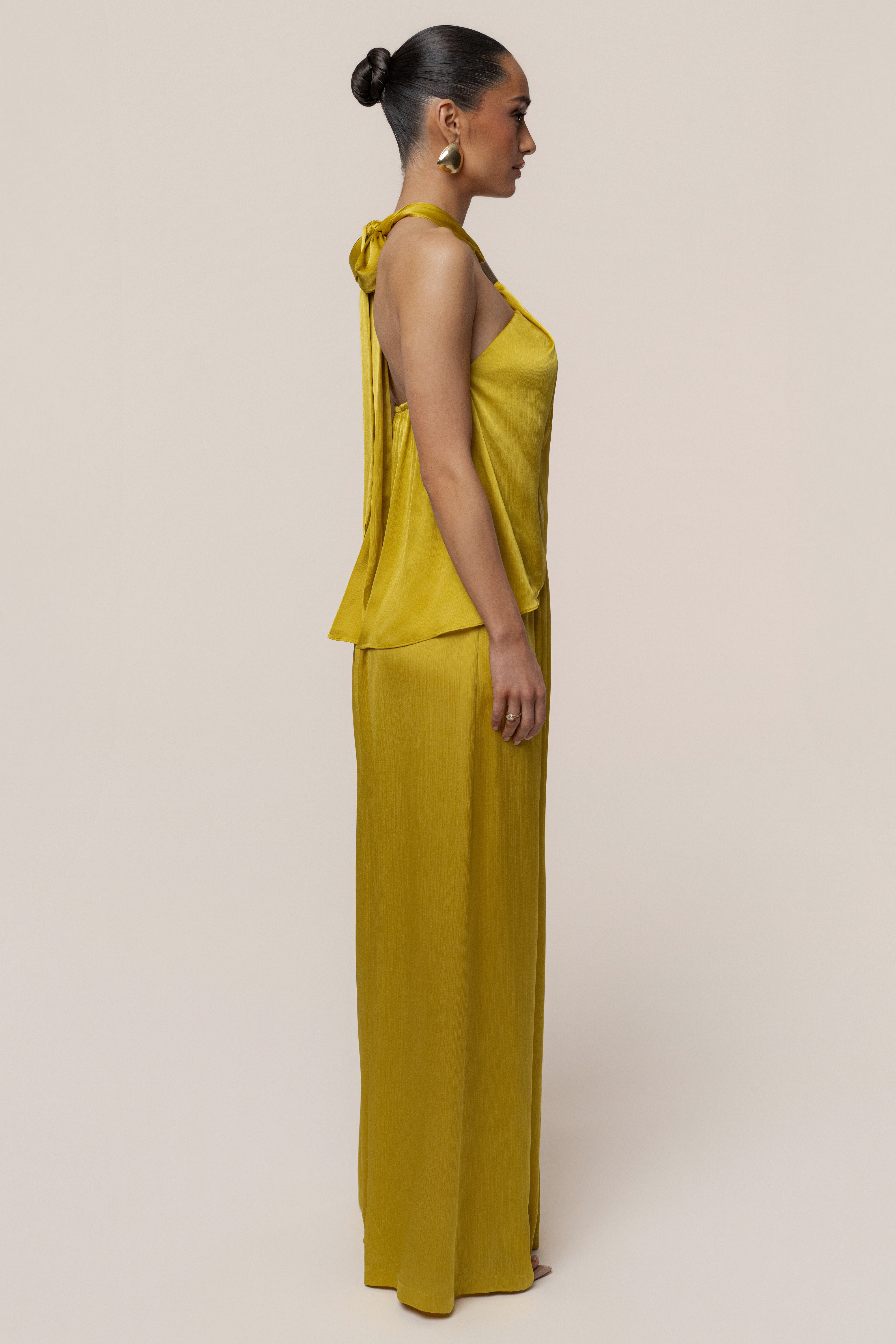 Yellow Cascade Satin Pant Set - JLUXLABEL