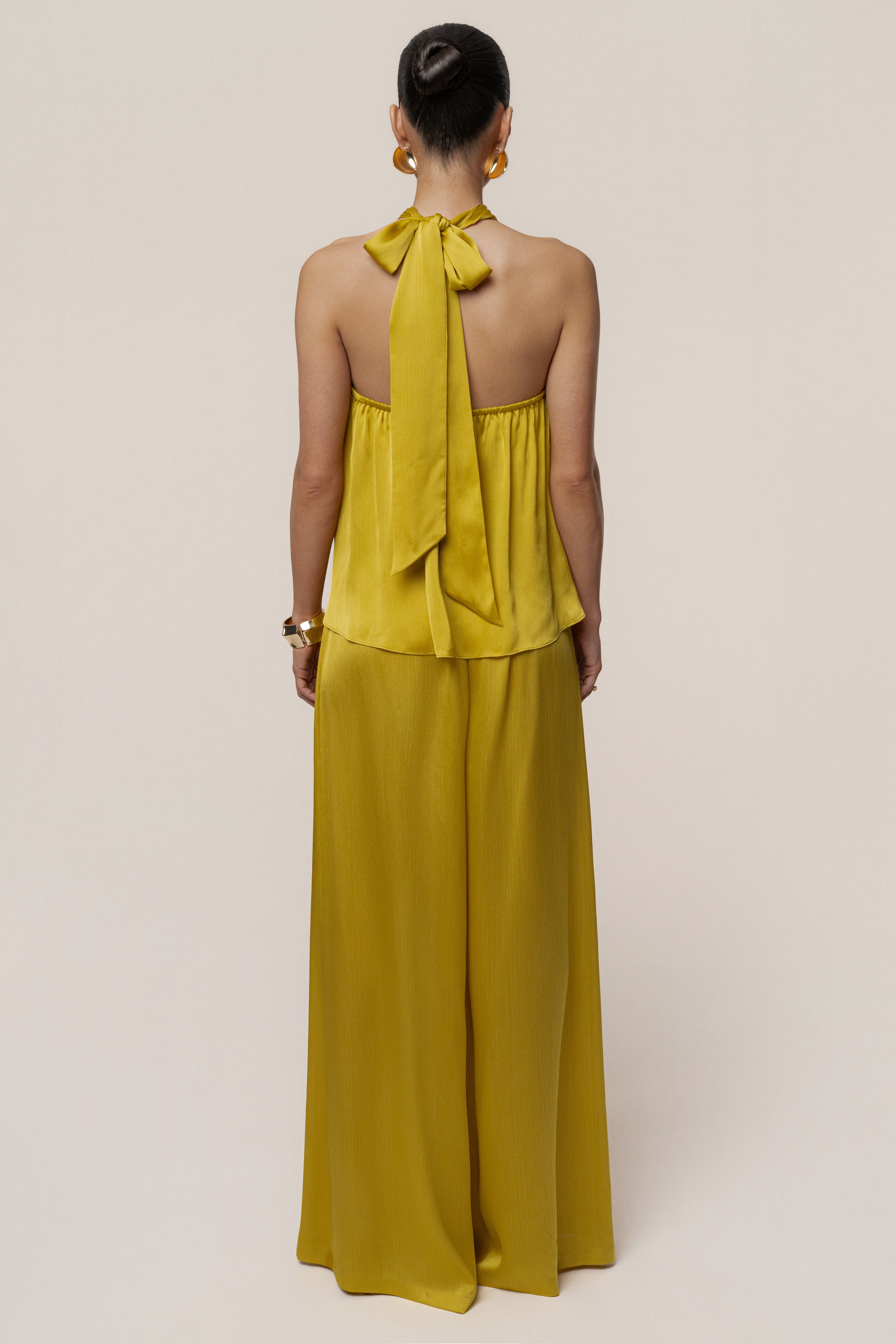 Yellow Cascade Satin Pant Set - JLUXLABEL
