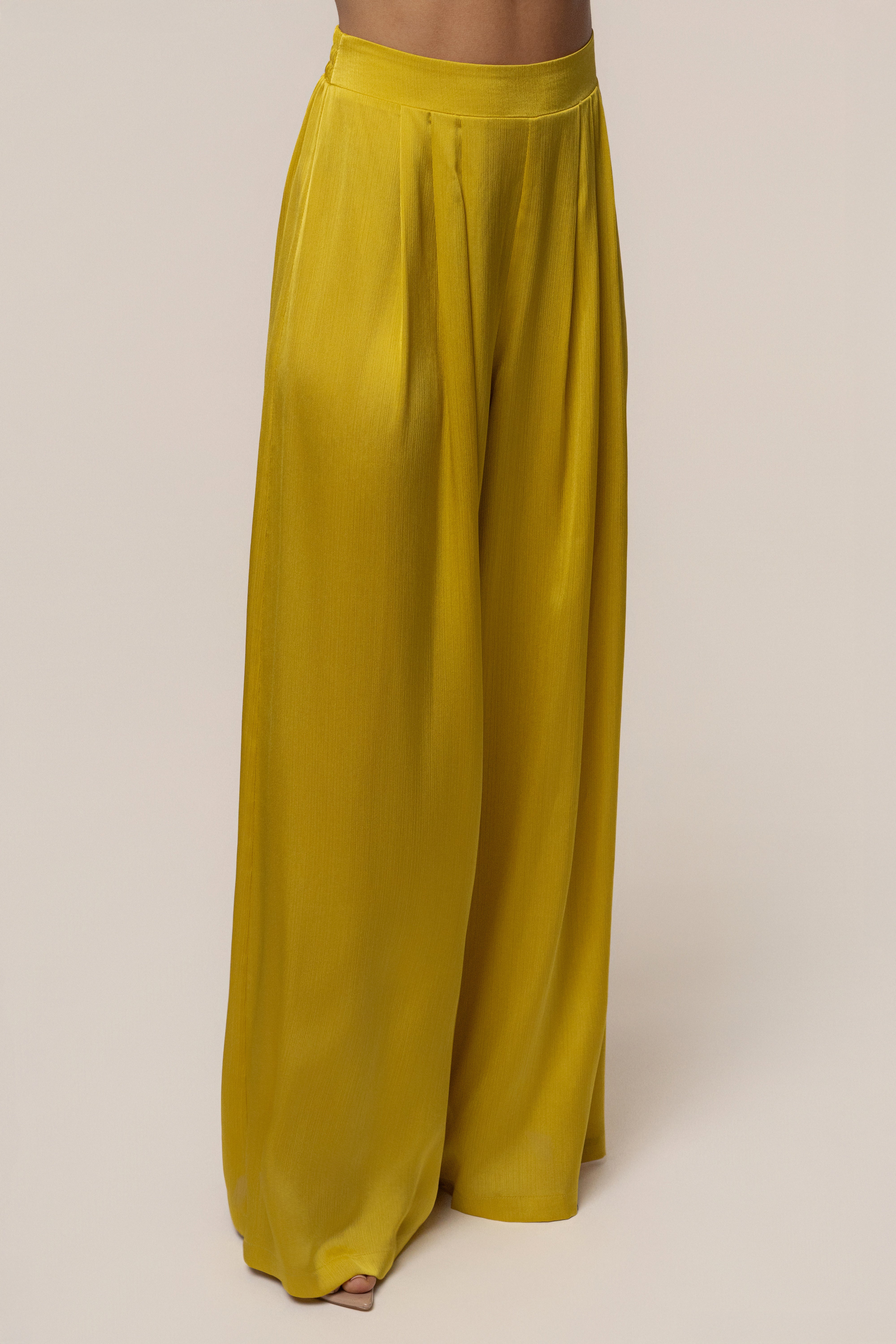 Yellow Cascade Satin Pant Set - JLUXLABEL
