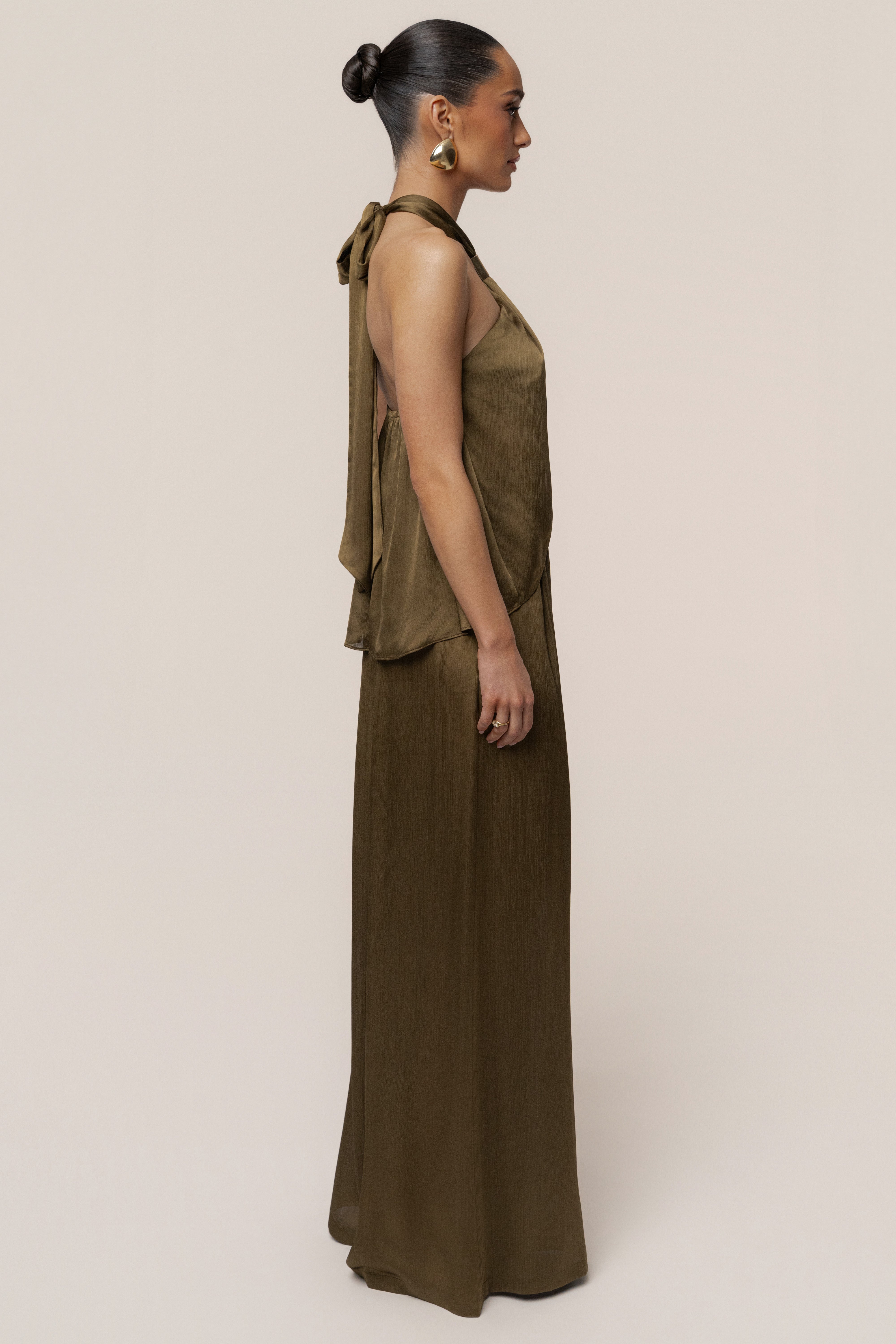 Olive Cascade Satin Pant Set - JLUXLABEL