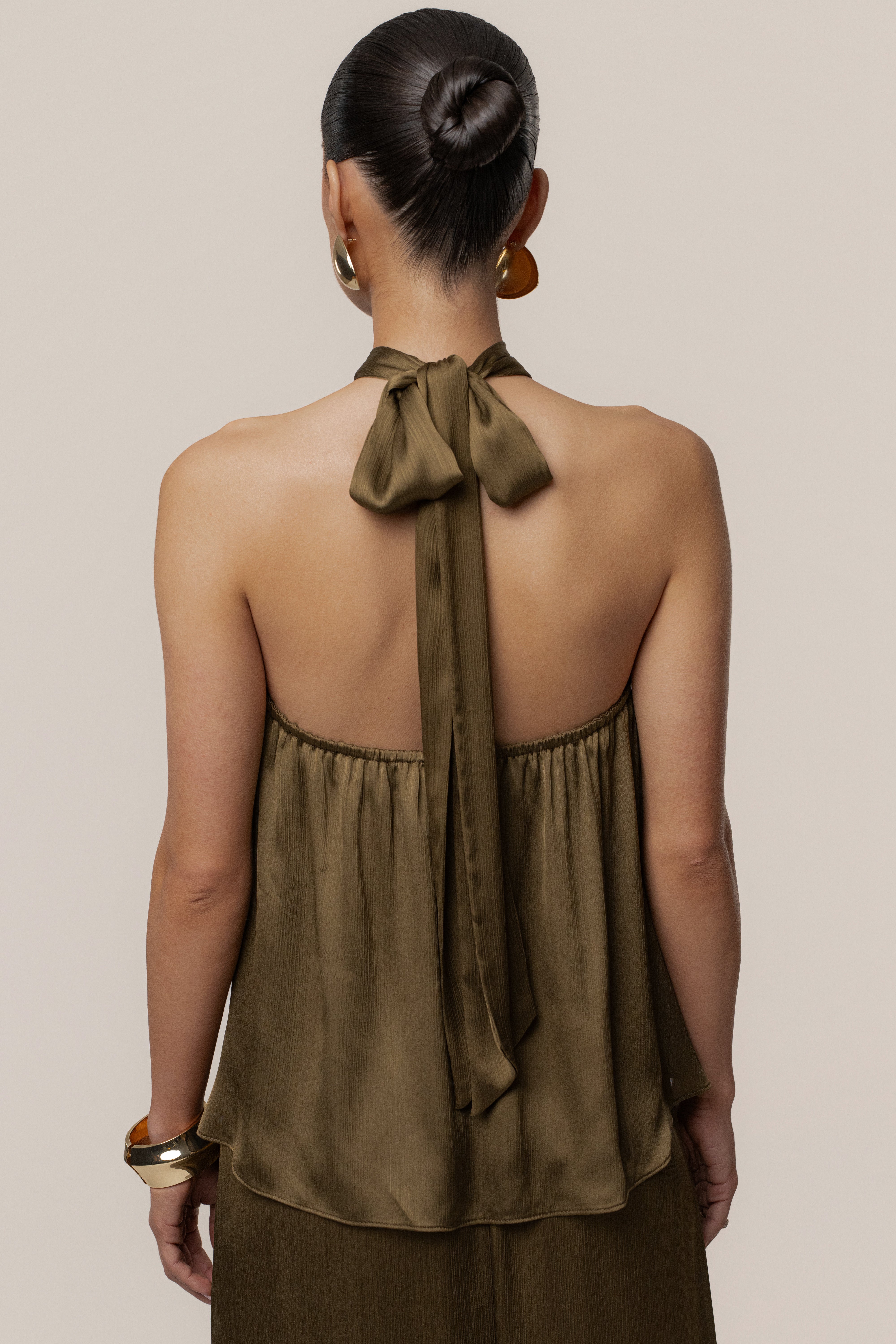 Olive Cascade Satin Pant Set