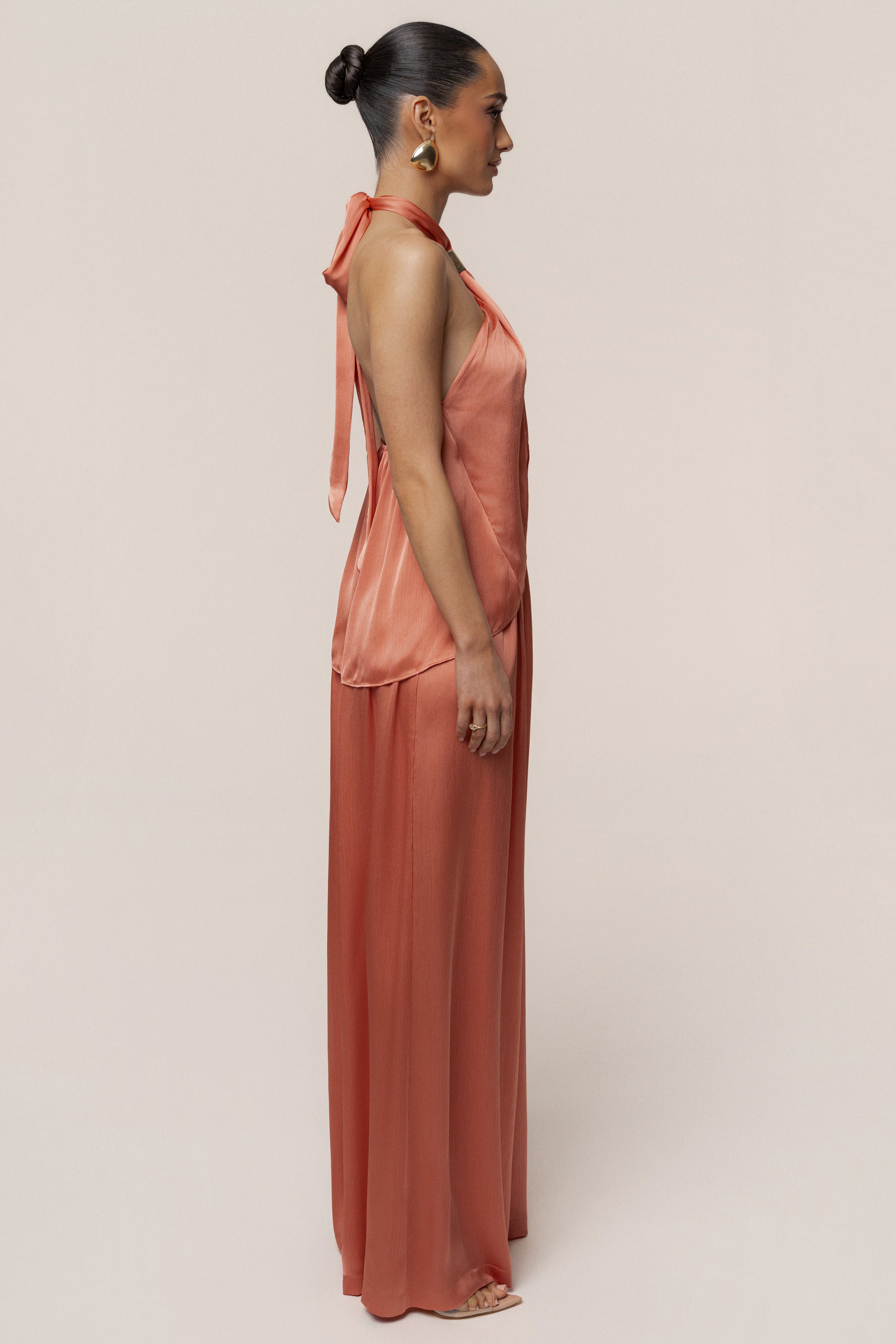 Salmon Cascade Satin Pant Set - JLUXLABEL
