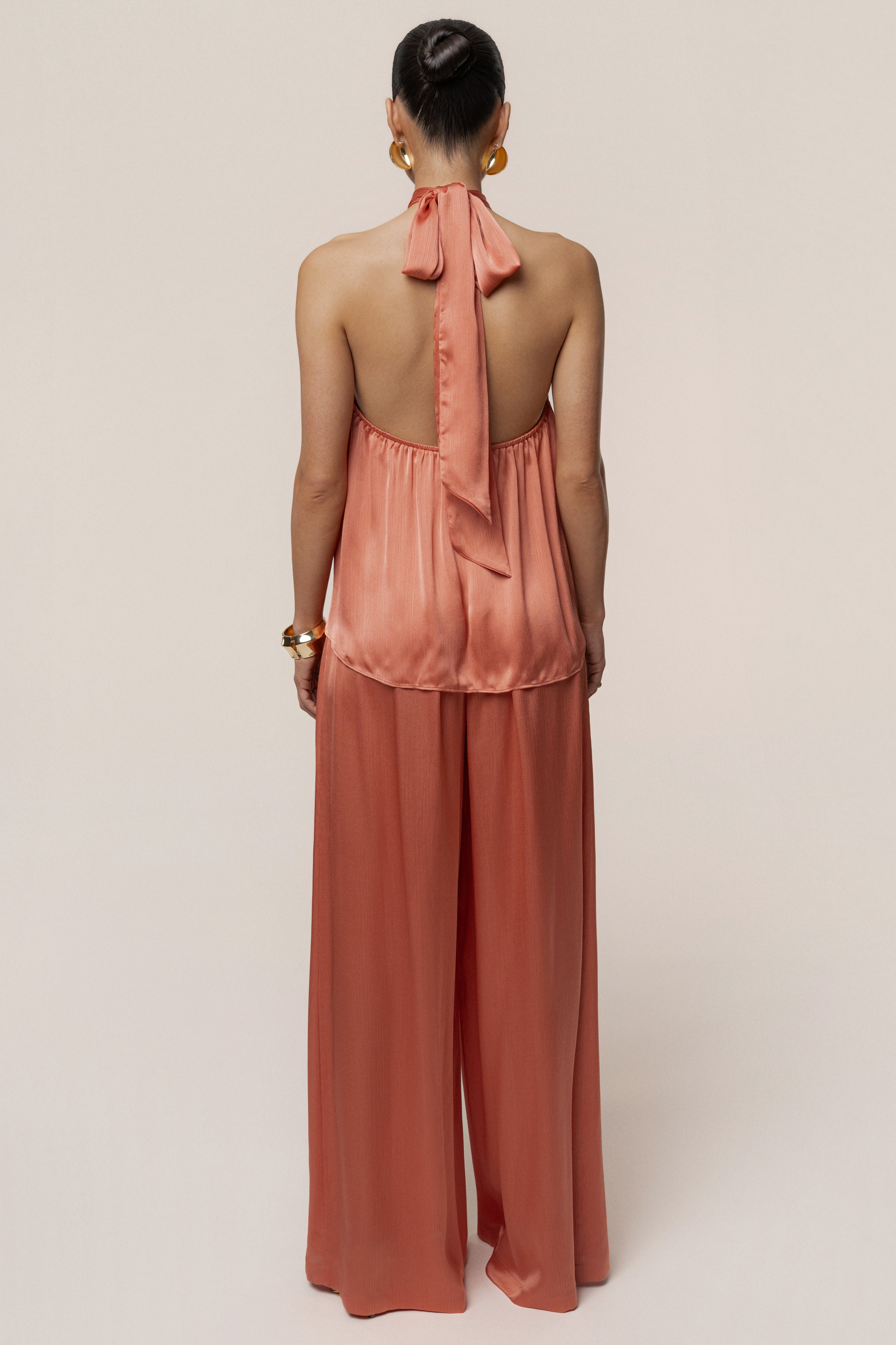 Salmon Cascade Satin Pant Set - JLUXLABEL