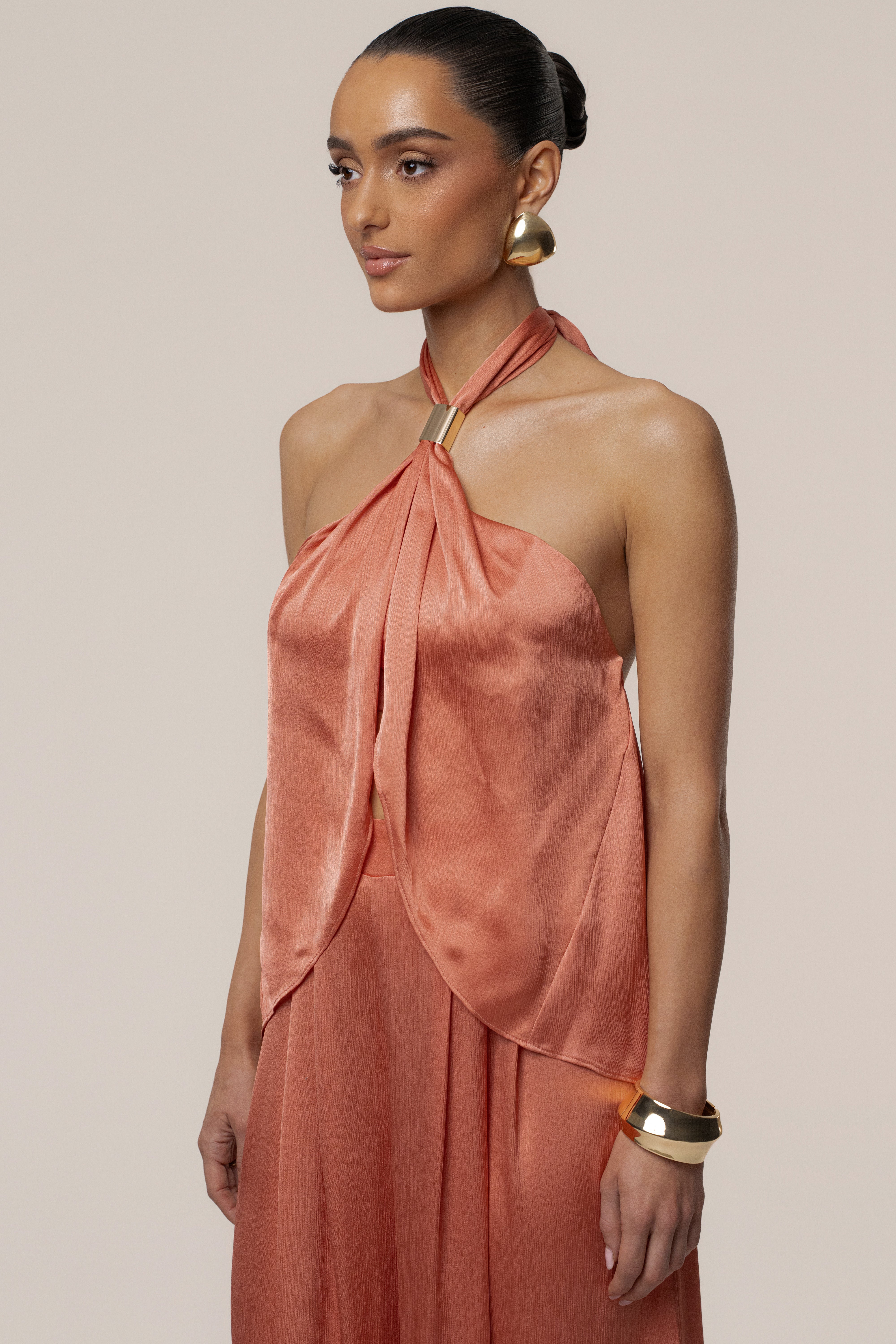 Salmon Cascade Satin Pant Set - JLUXLABEL
