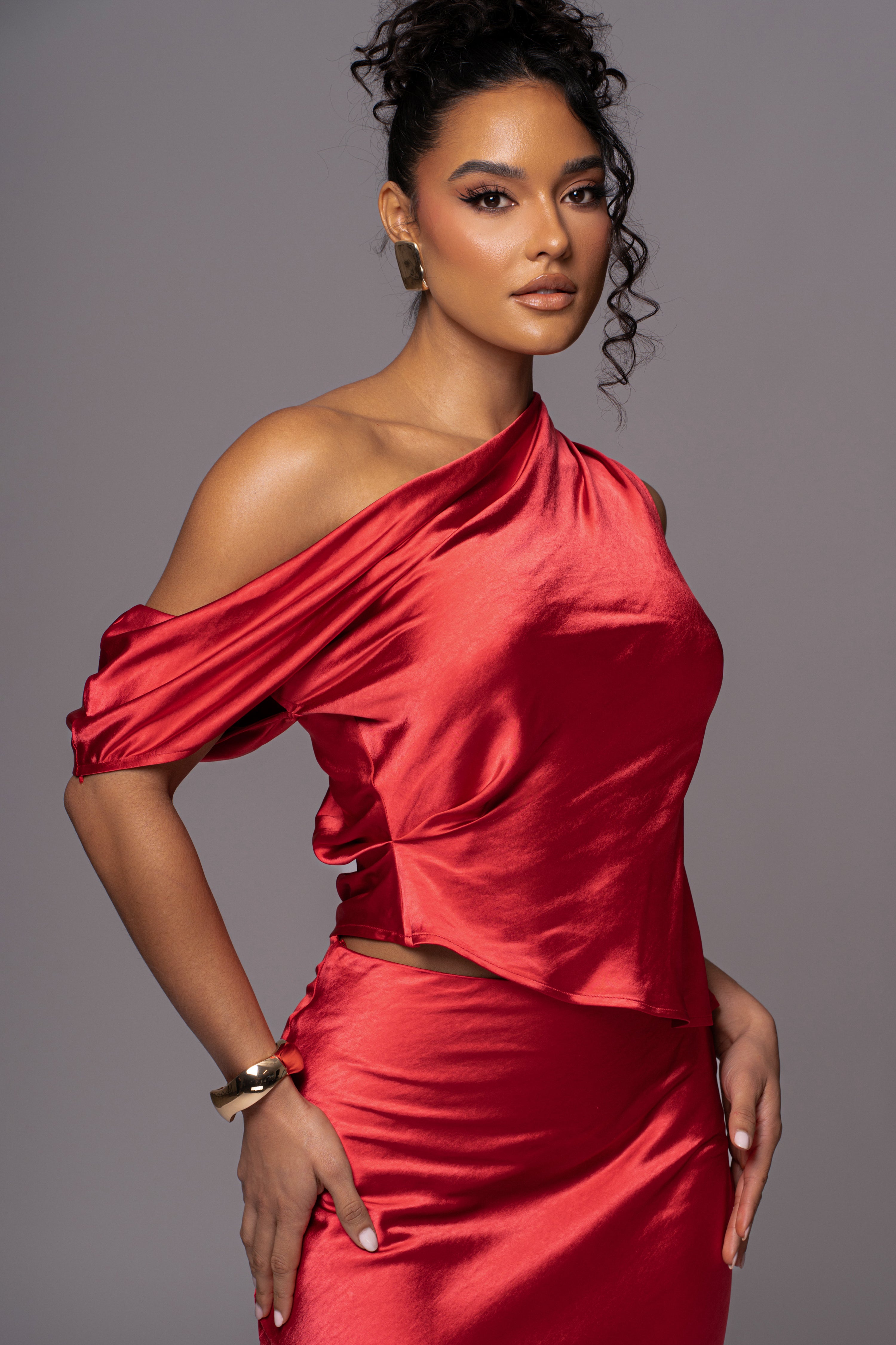 Red Rosi Asymmetrical Top - JLUXLABEL