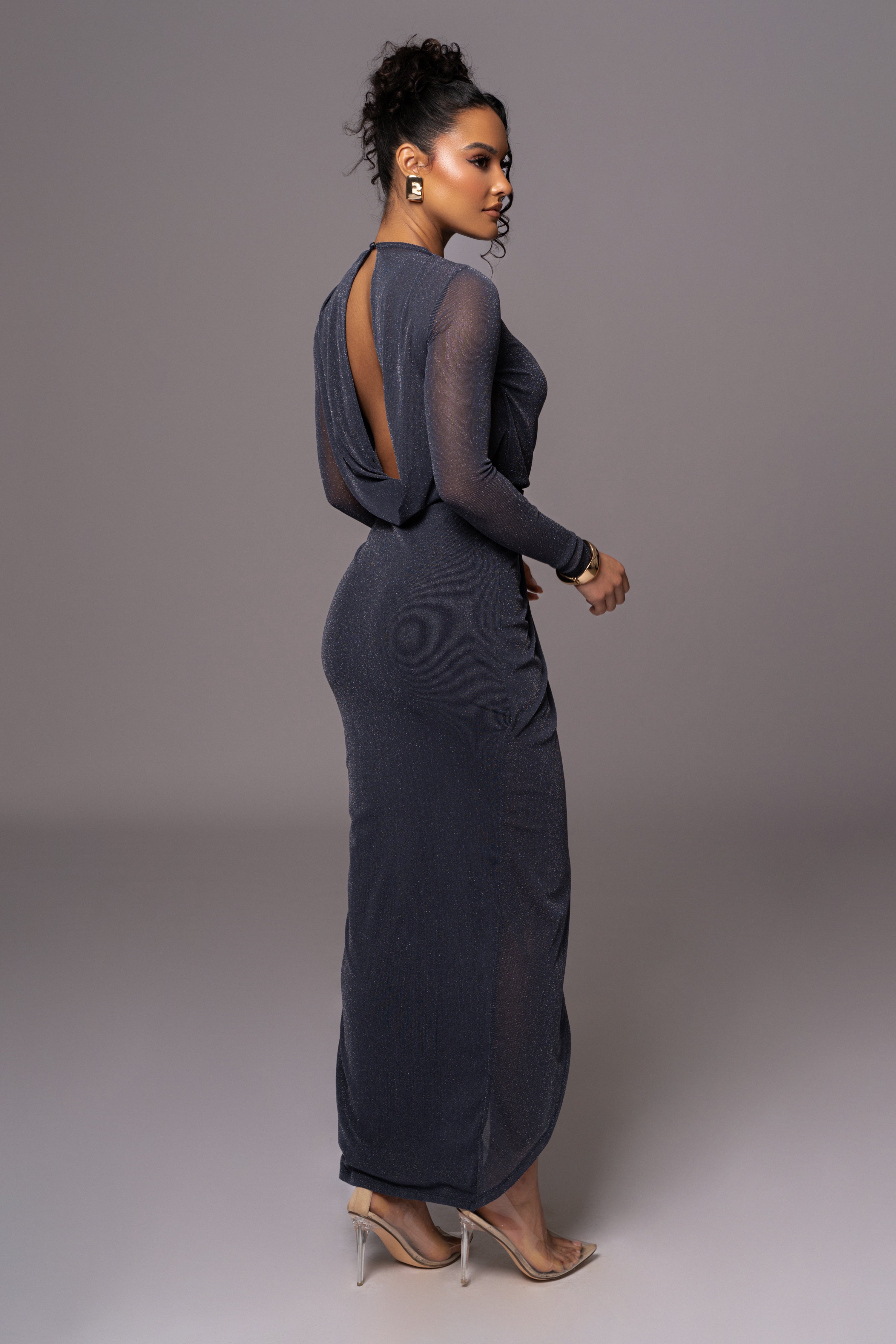 Blue Araceli Gathered Maxi Dress - JLUXLABEL