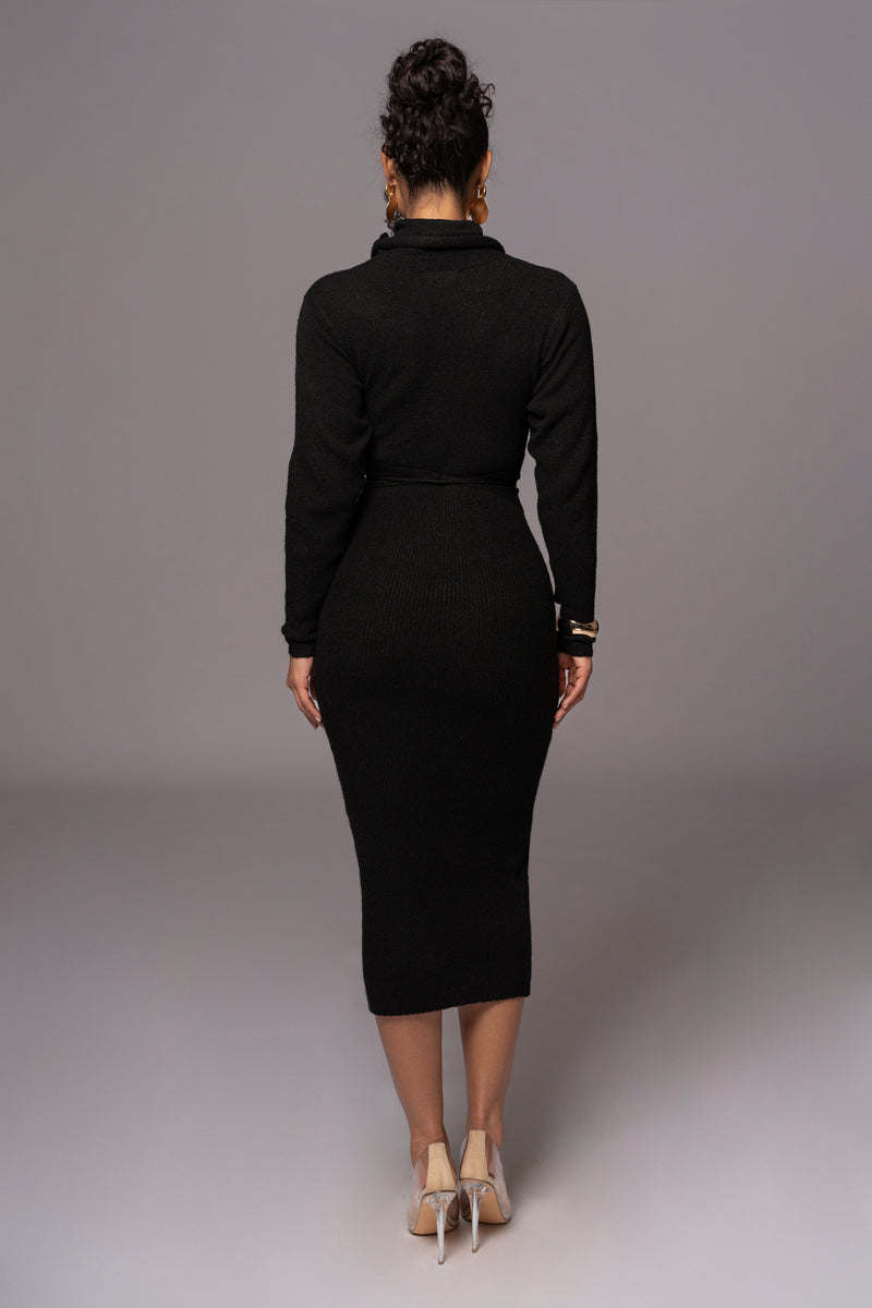 Black Aubrey Turtleneck Sweater Dress - JLUXLABEL