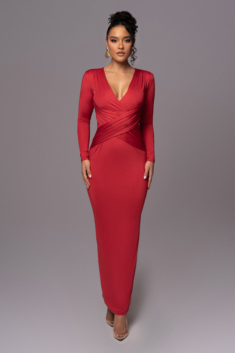 Red Rowan Plunge Maxi Dress JLUXLABEL