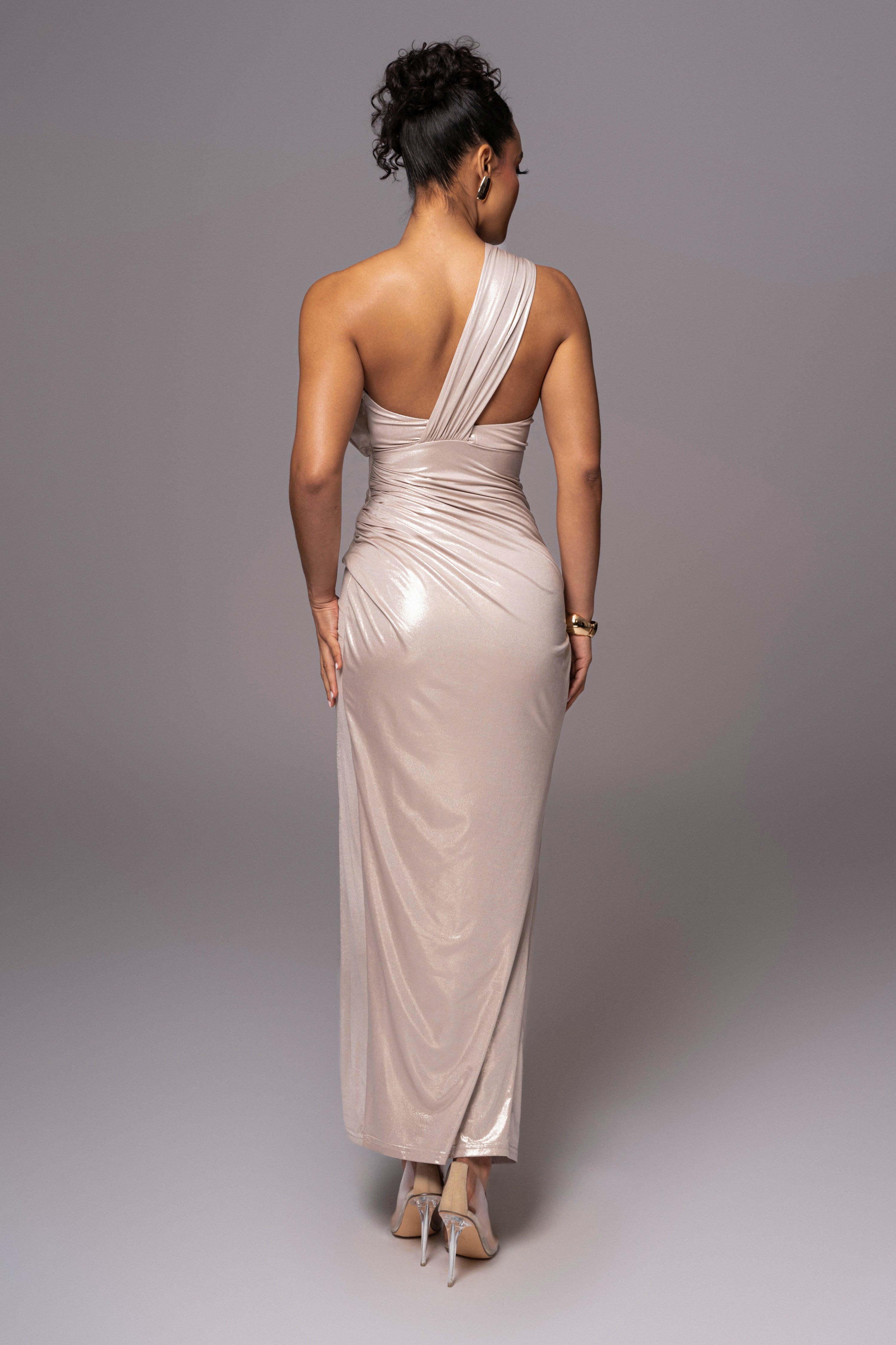 Champagne Lavina Metallic Maxi Dress