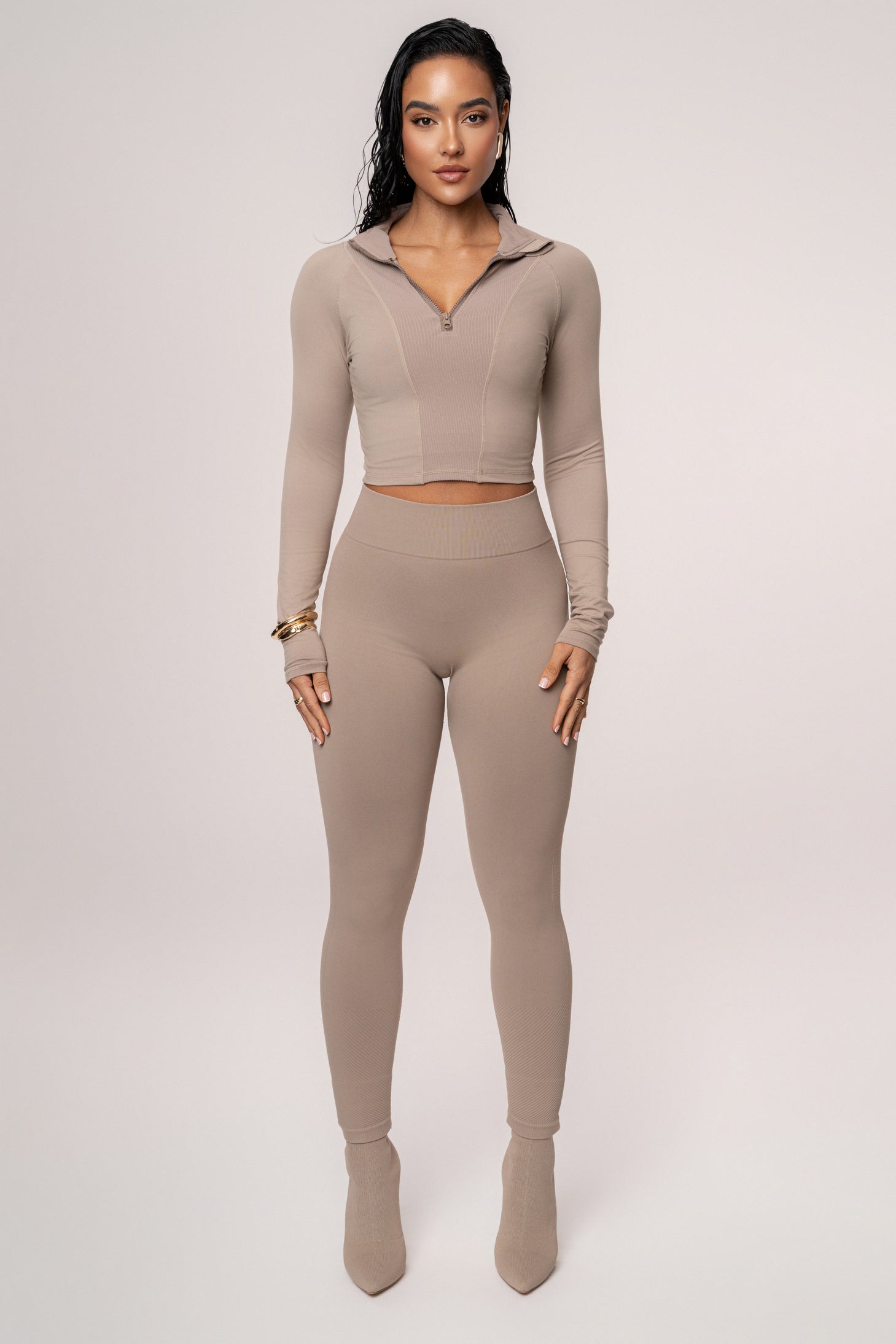 Beige Balance High Rise Leggings - JLUXLABEL