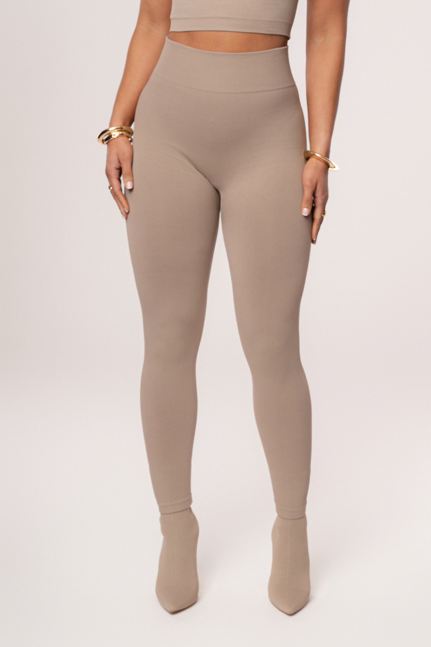 Beige Balance High Rise Leggings - JLUXLABEL