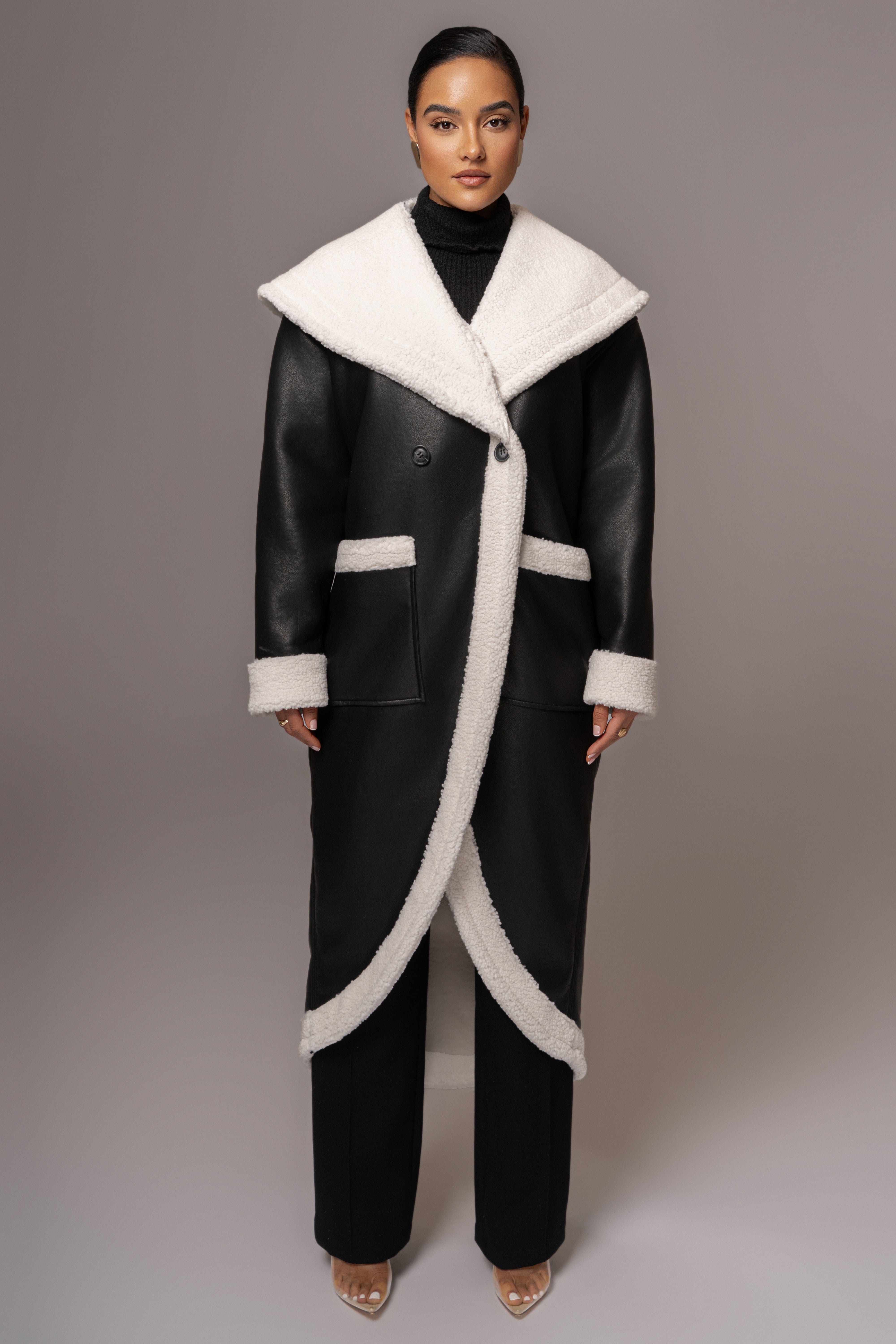 Black Jaida Reversible Teddy Coat - JLUXLABEL