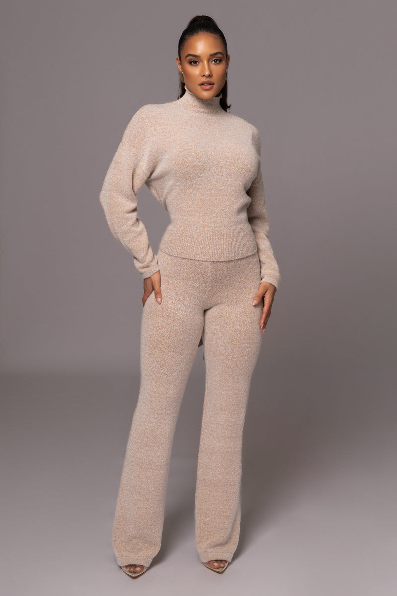 Beige Ivy Sweater Knit Pant Set