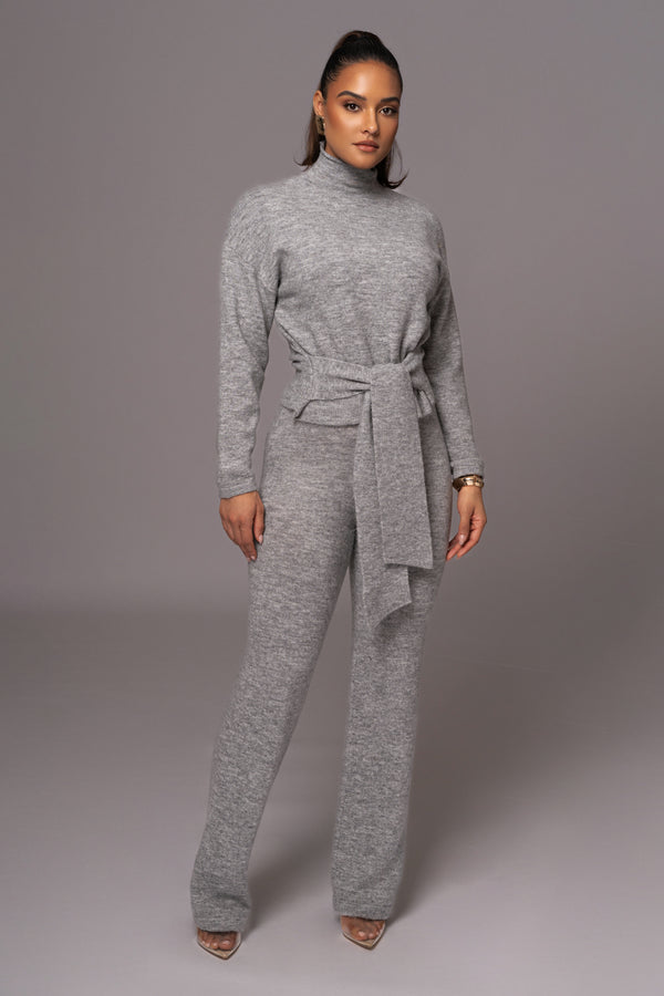 Grey Ivy Sweater Knit Pant Set - JLUXLABEL