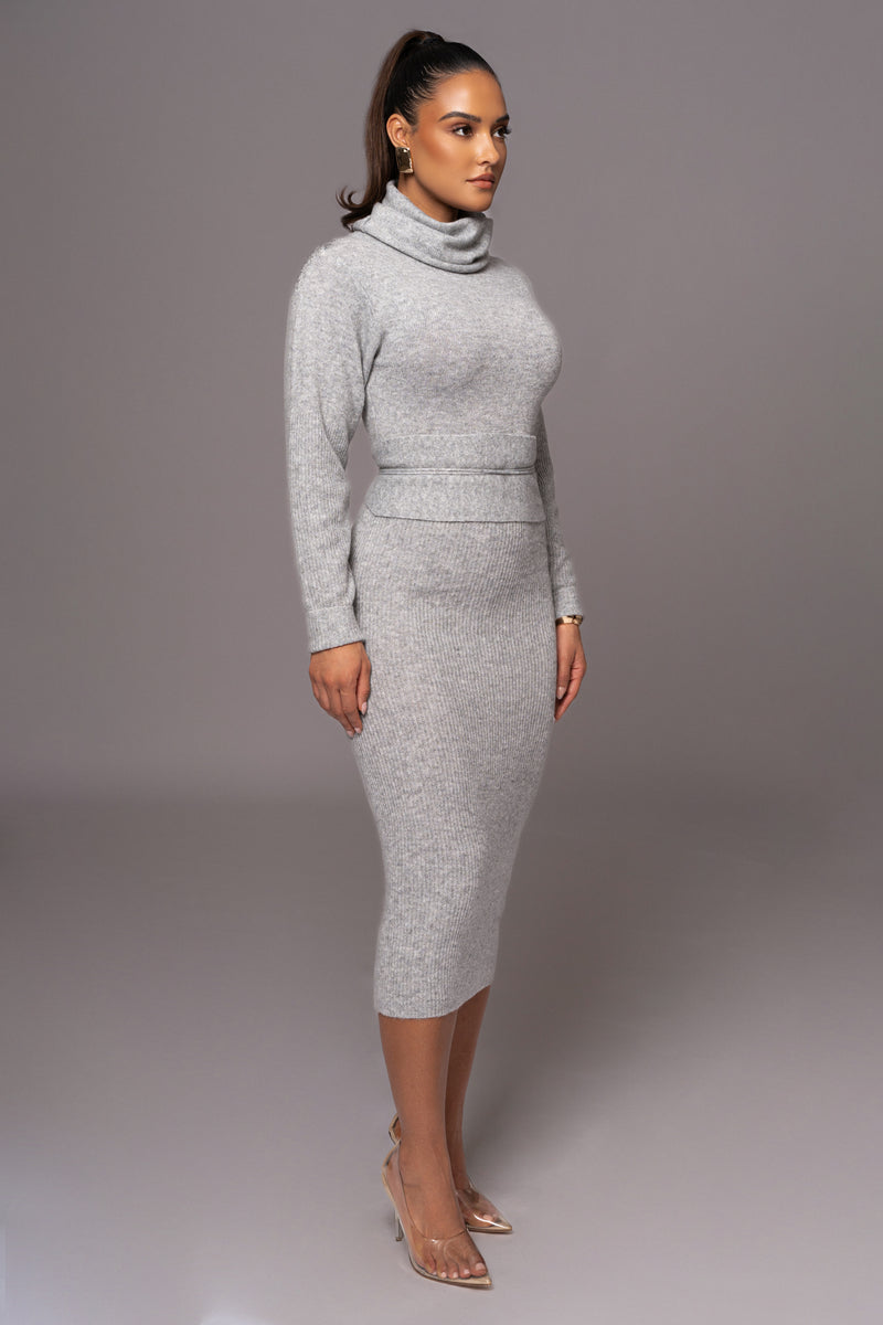 Grey Aubrey Turtleneck Sweater Dress - JLUXLABEL
