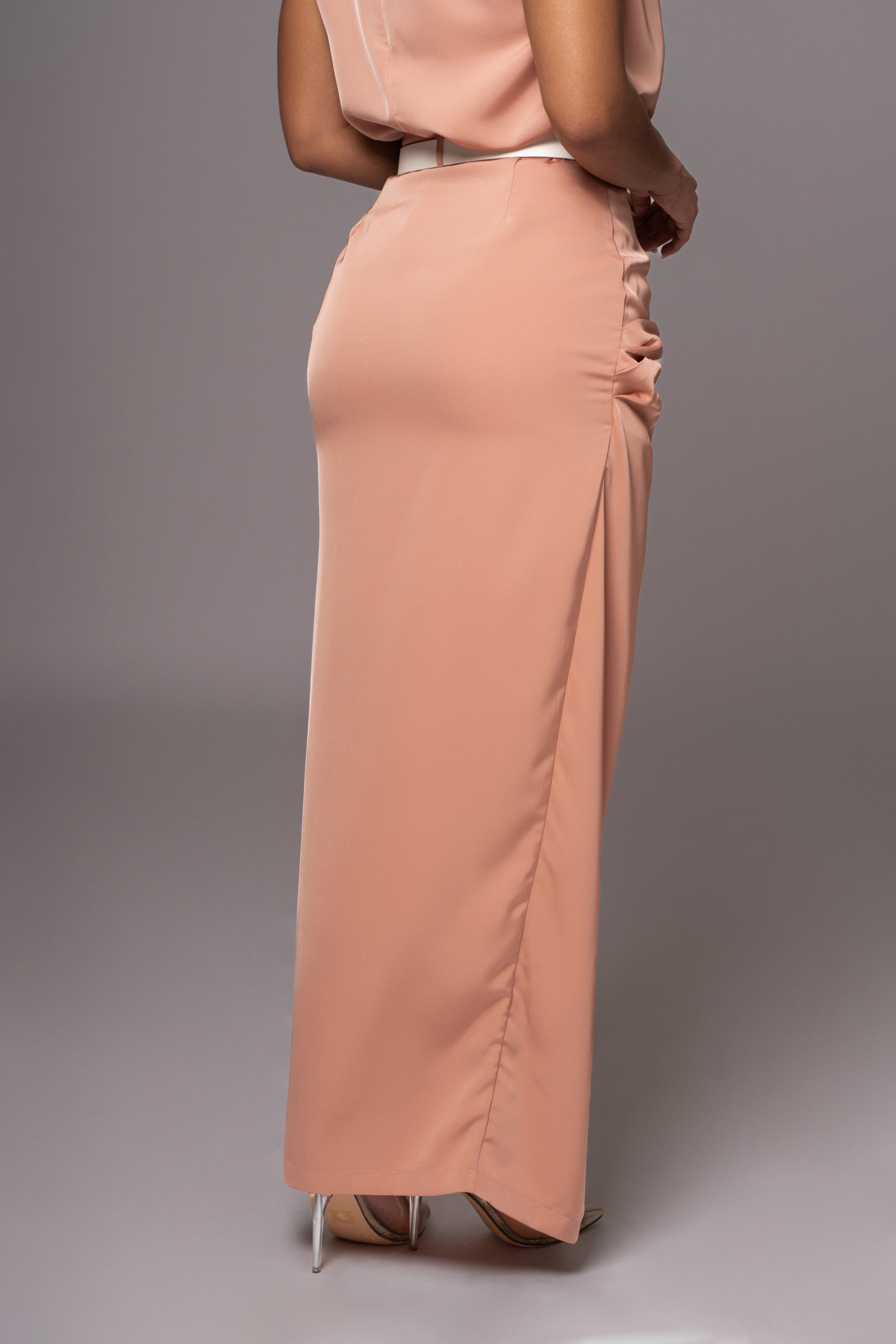 Peach Jamila Drape Skirt - JLUXLABEL