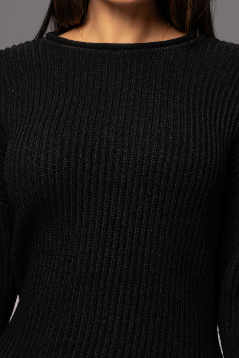 Black Shay Ribbed Long Sleeve Top - JLUXLABEL