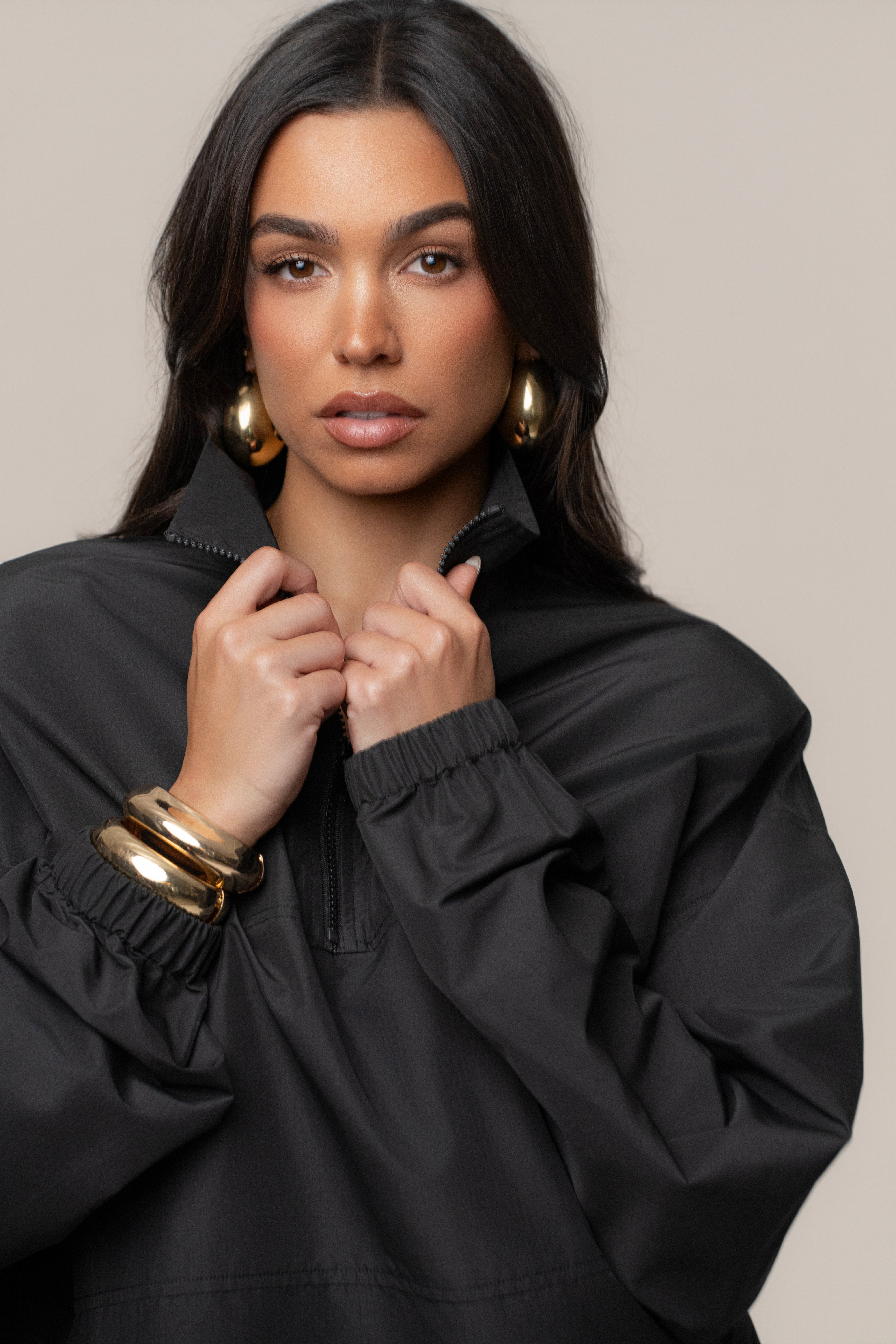 Black Oversized Funnel Jacket