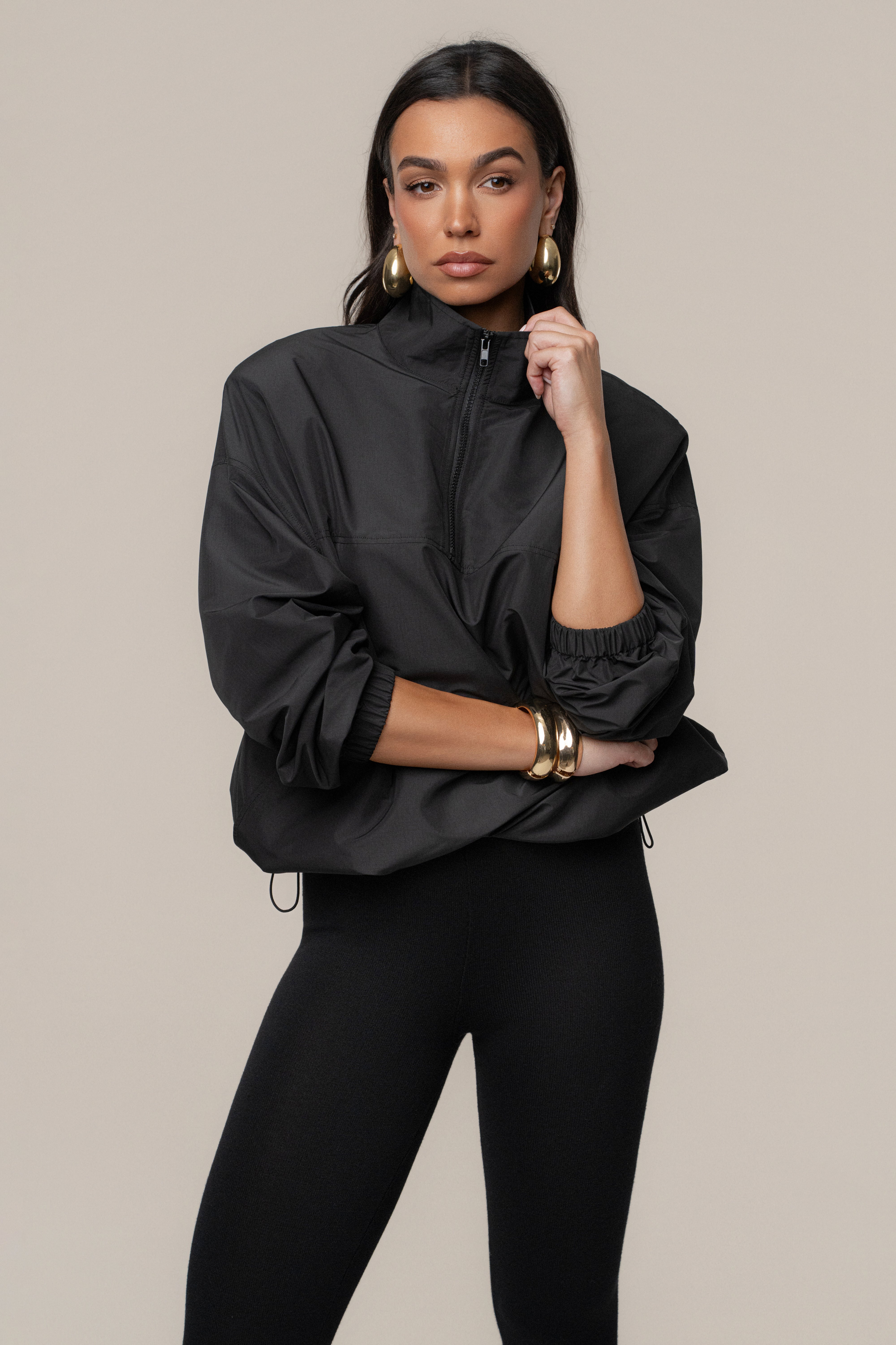 Black Oversized Funnel Jacket - JLUXLABEL