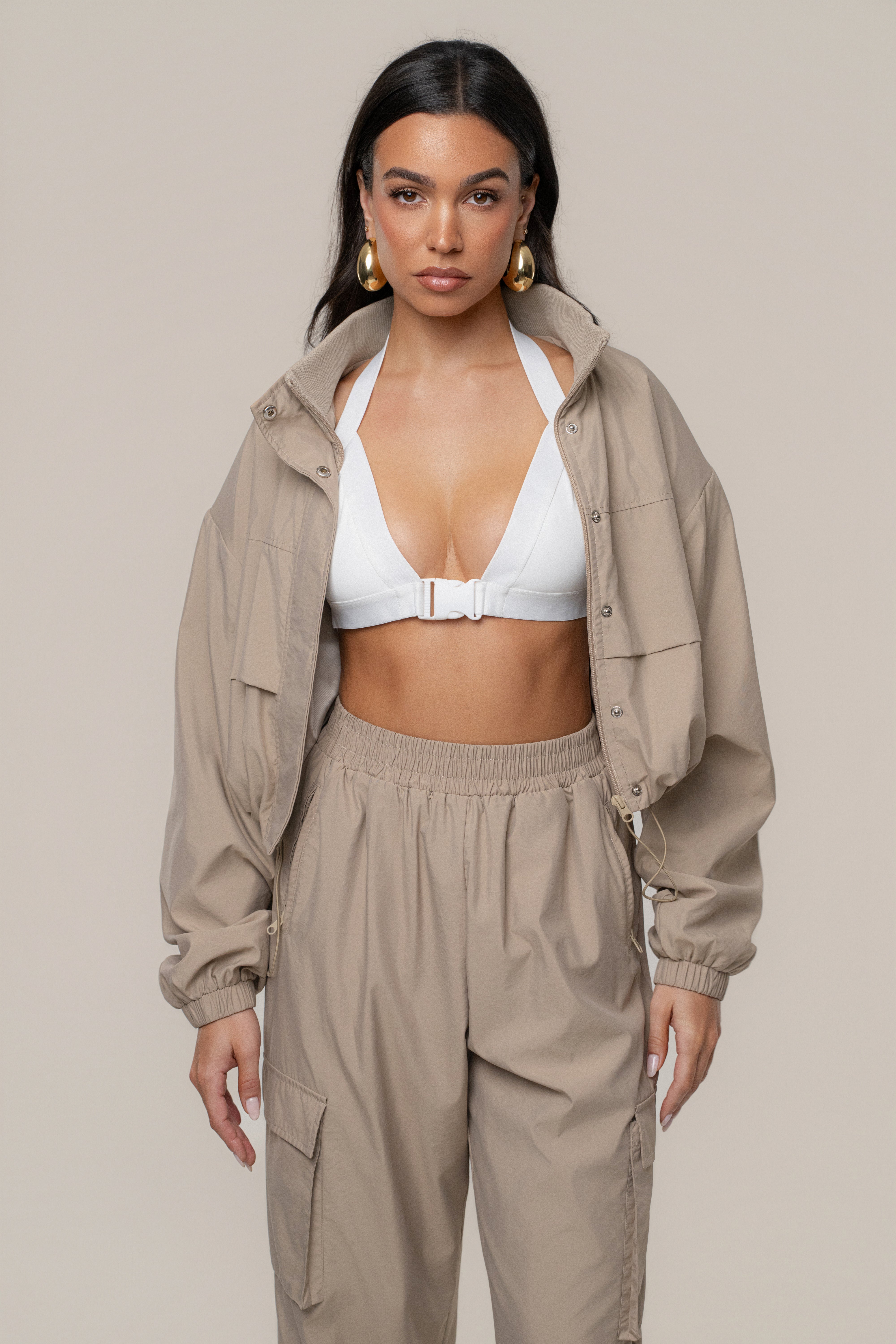 Ivory Belted Motion Halter Top - JLUXLABEL