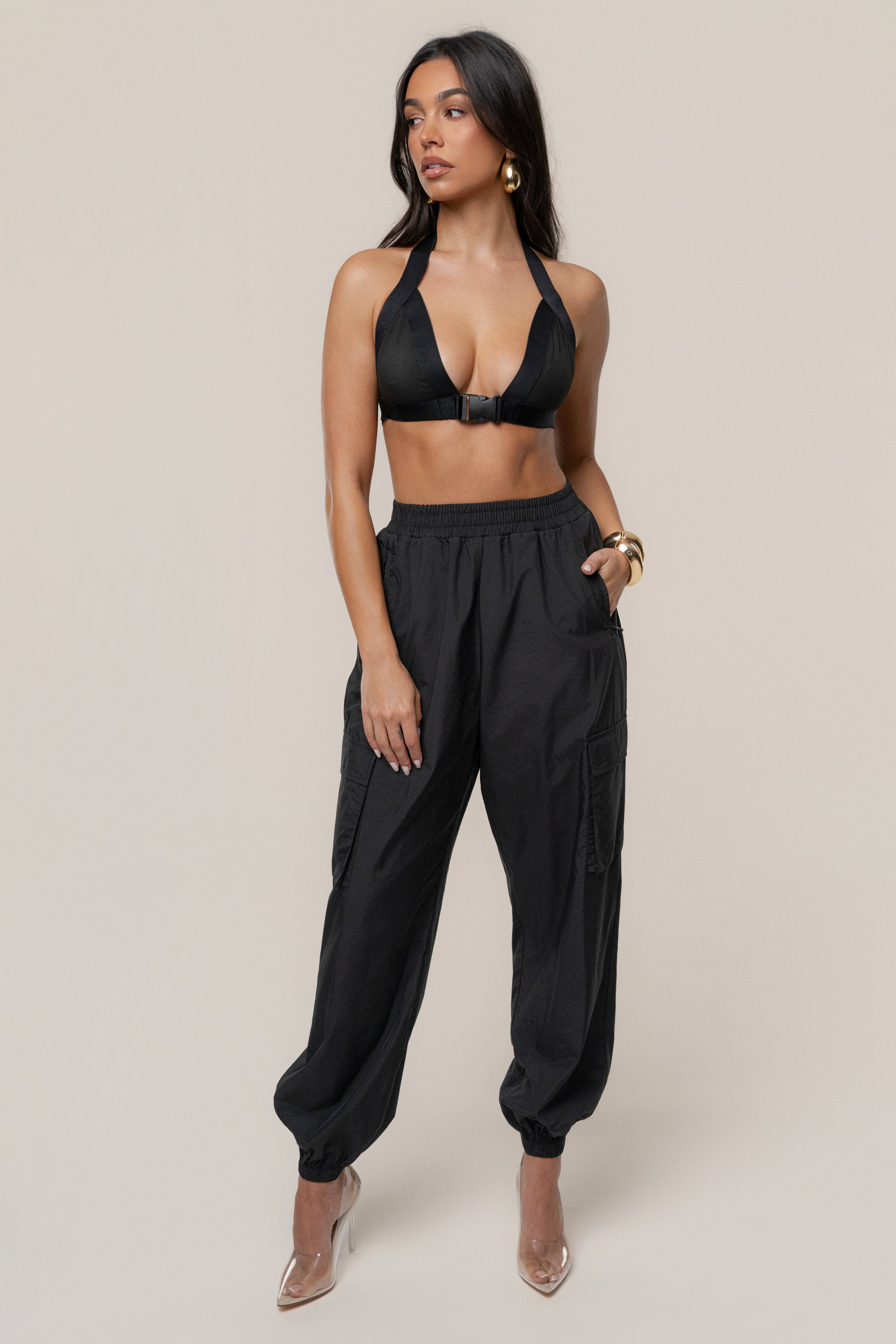 Black Belted Motion Halter Top
