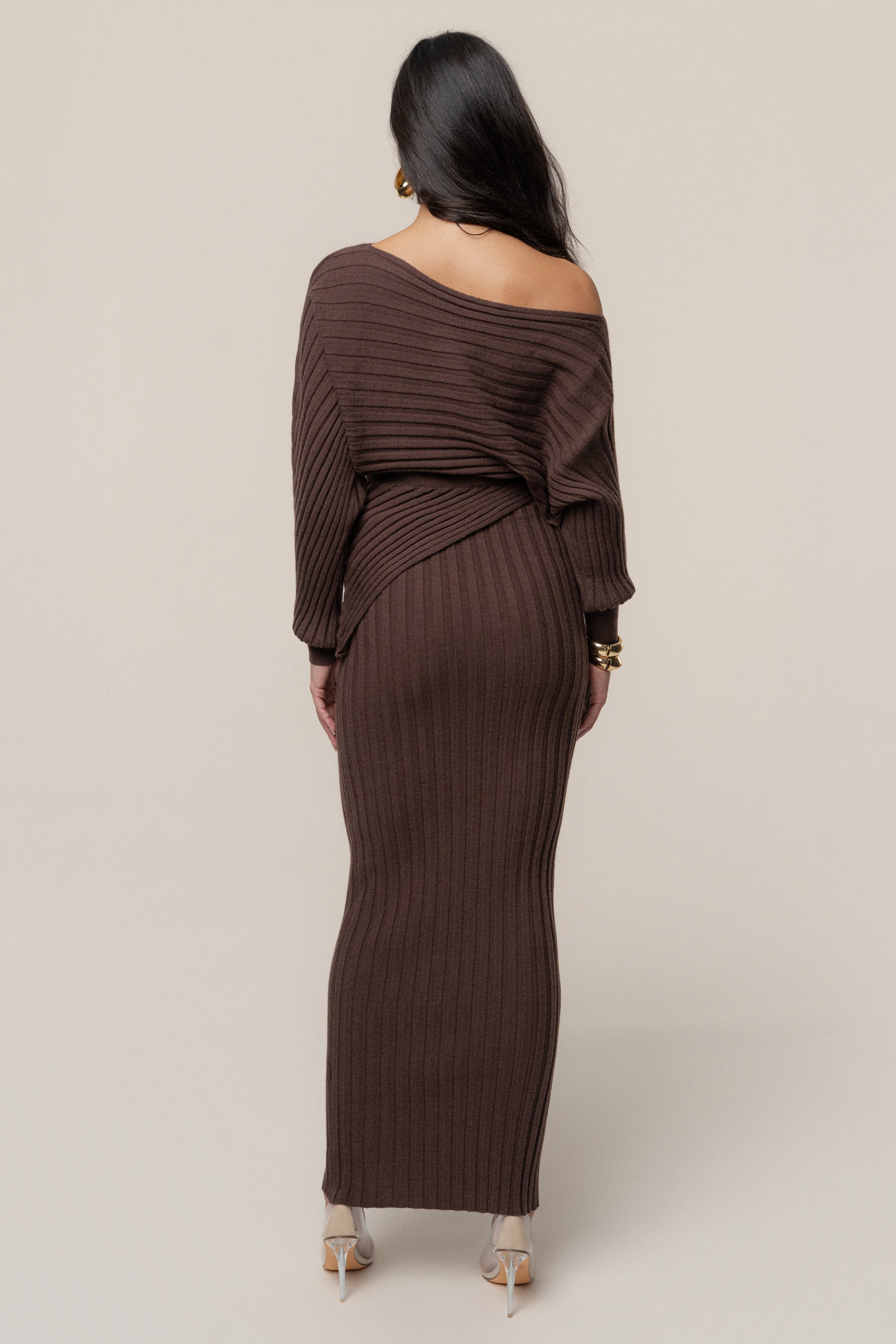 Brown Clarity Ribbed Skirt Set - JLUXLABEL