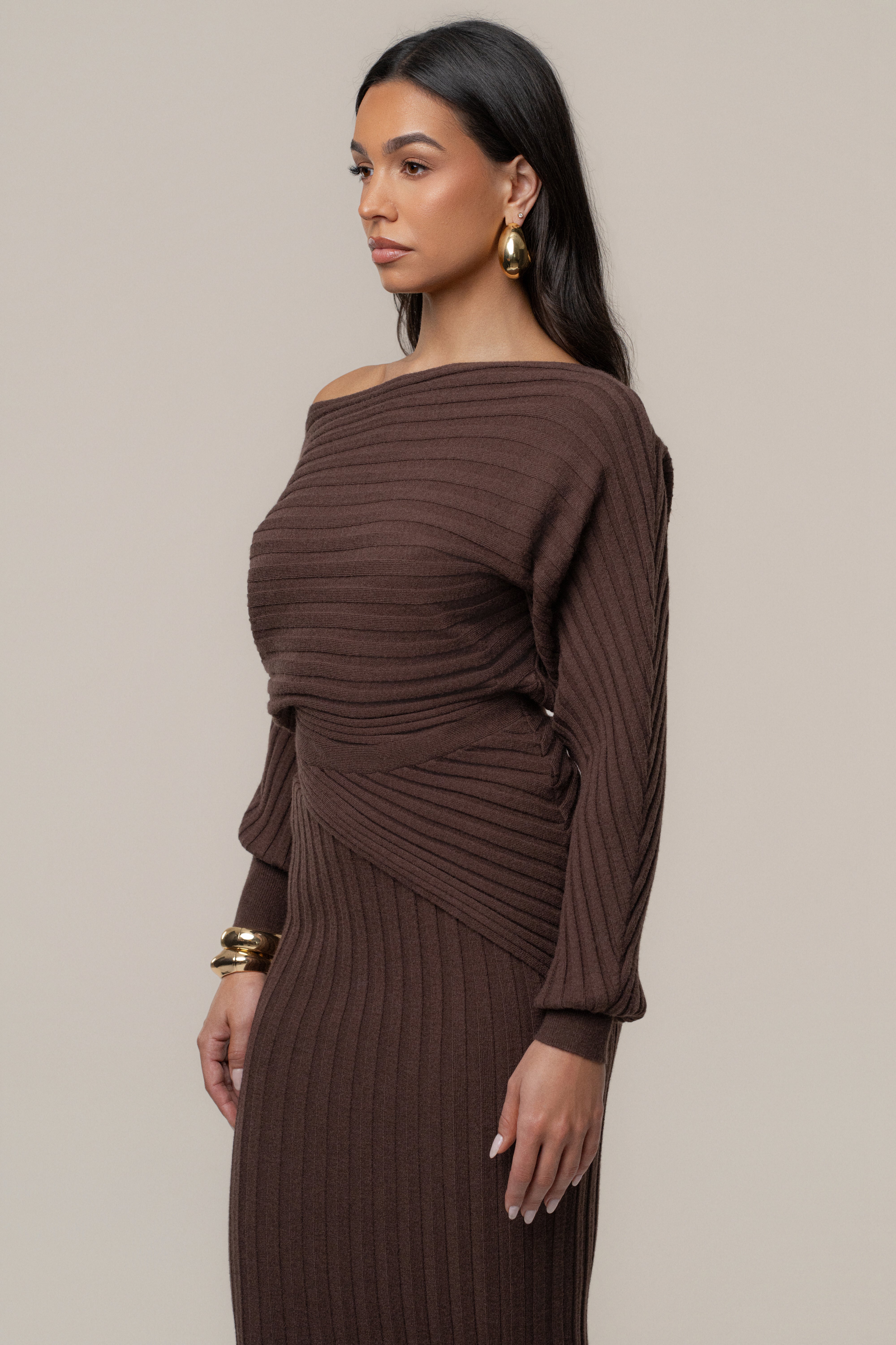 Brown Clarity Ribbed Skirt Set - JLUXLABEL