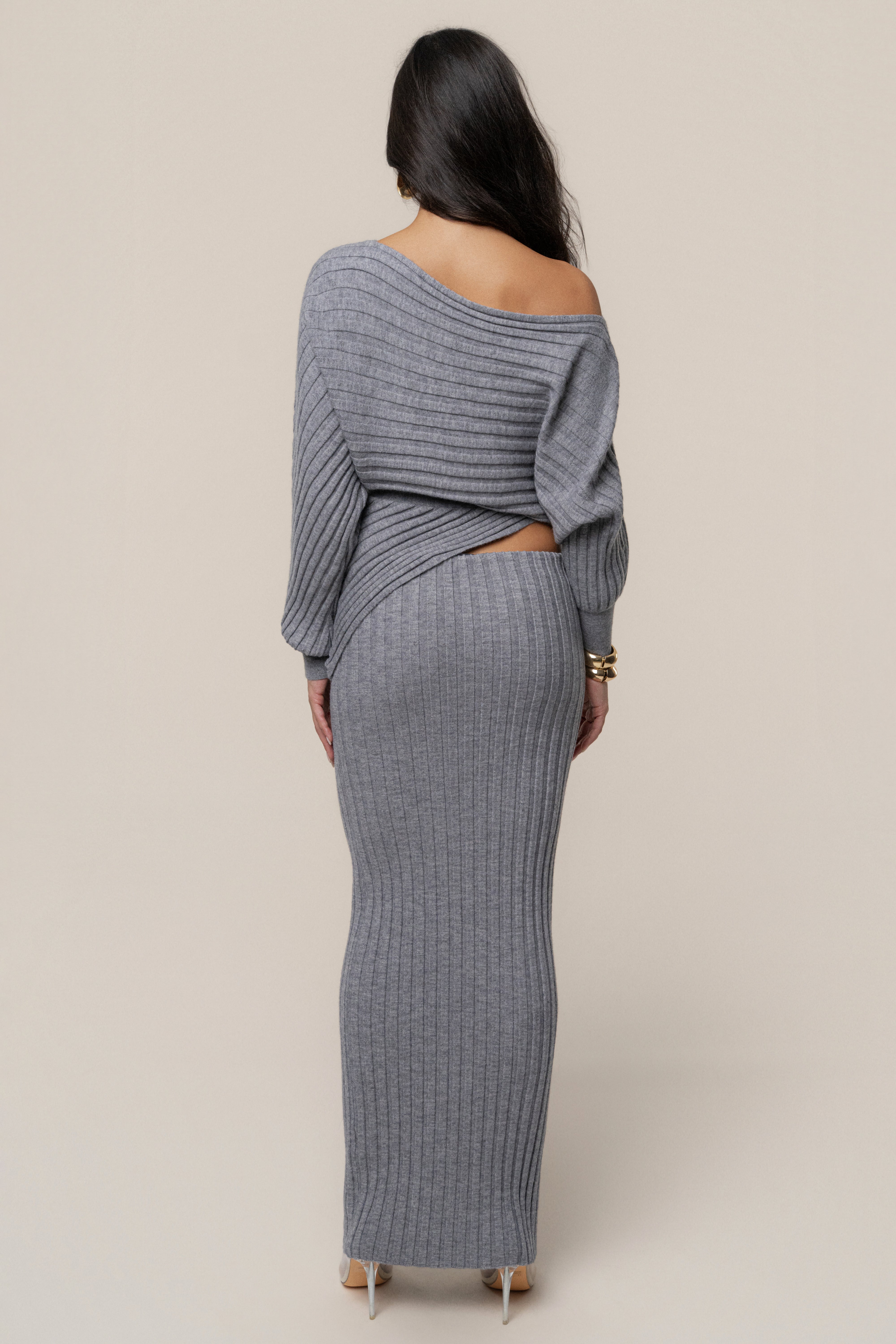 Heather Grey Clarity Ribbed Skirt Set - JLUXLABEL