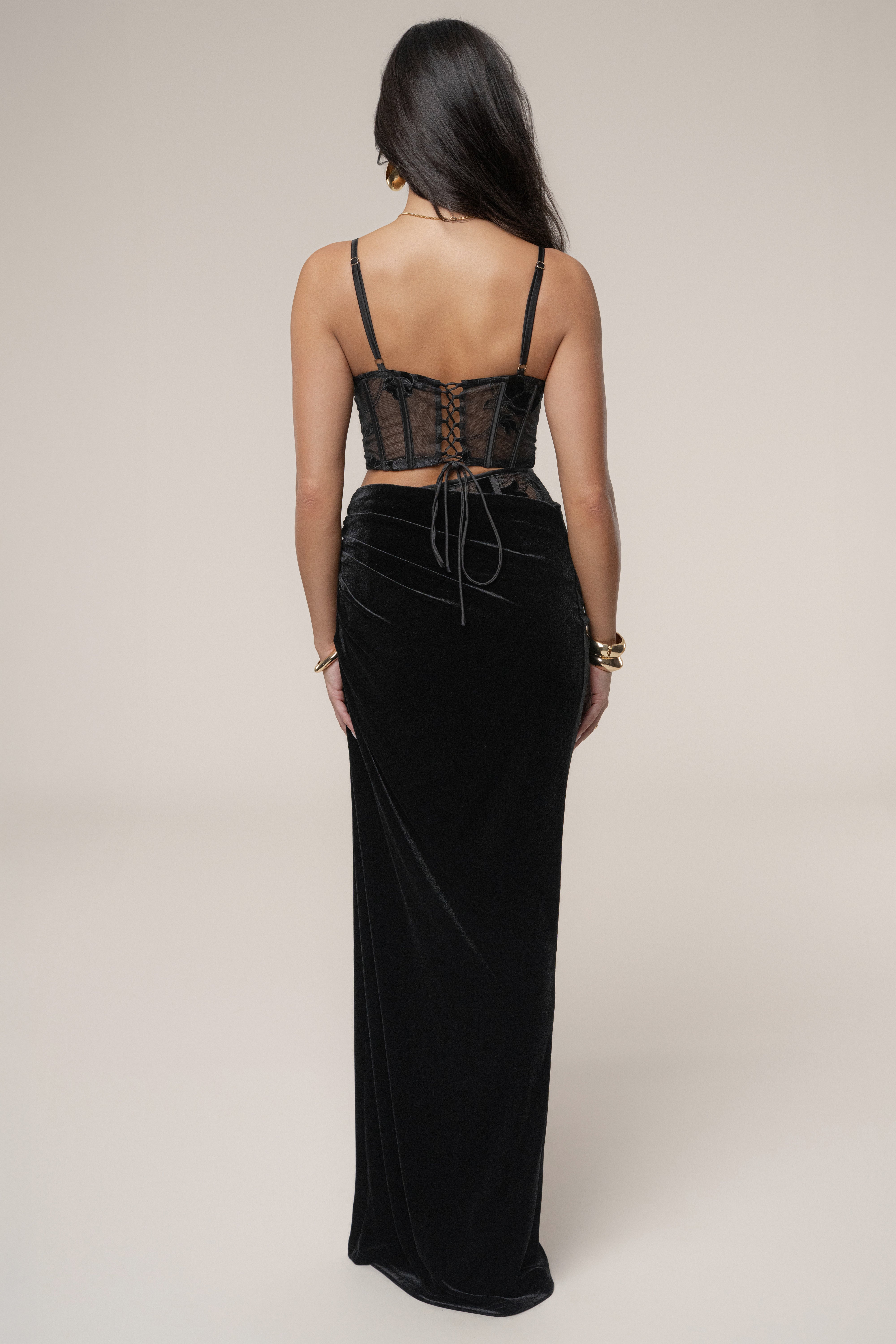 Black Velvet And Lace Maxi Skirt