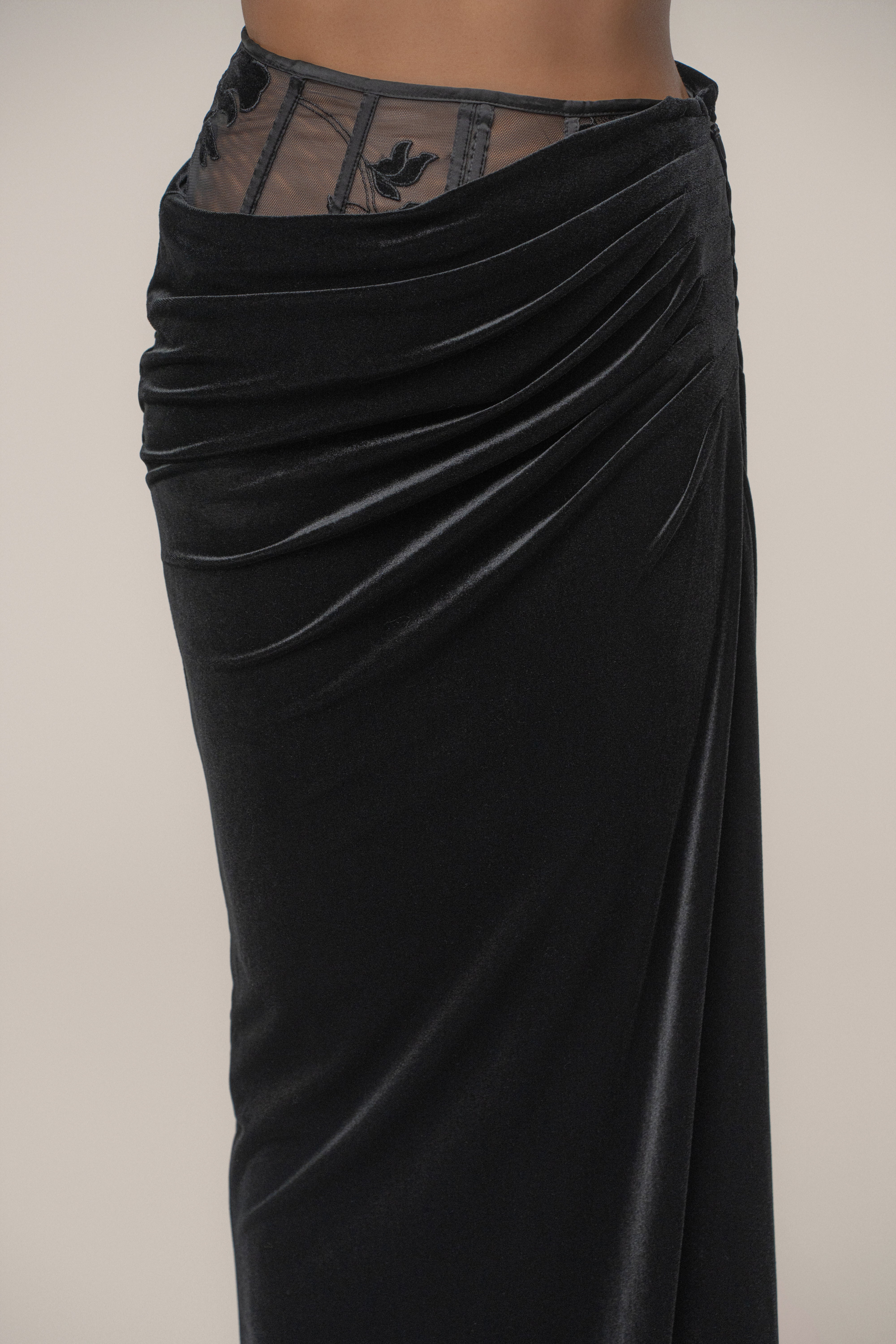 Black Velvet And Lace Maxi Skirt