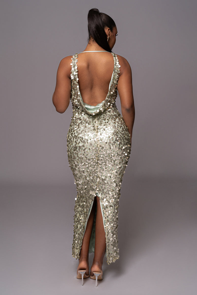 Sage Sparkling Moments Sequin Maxi Dress - JLUXLABEL