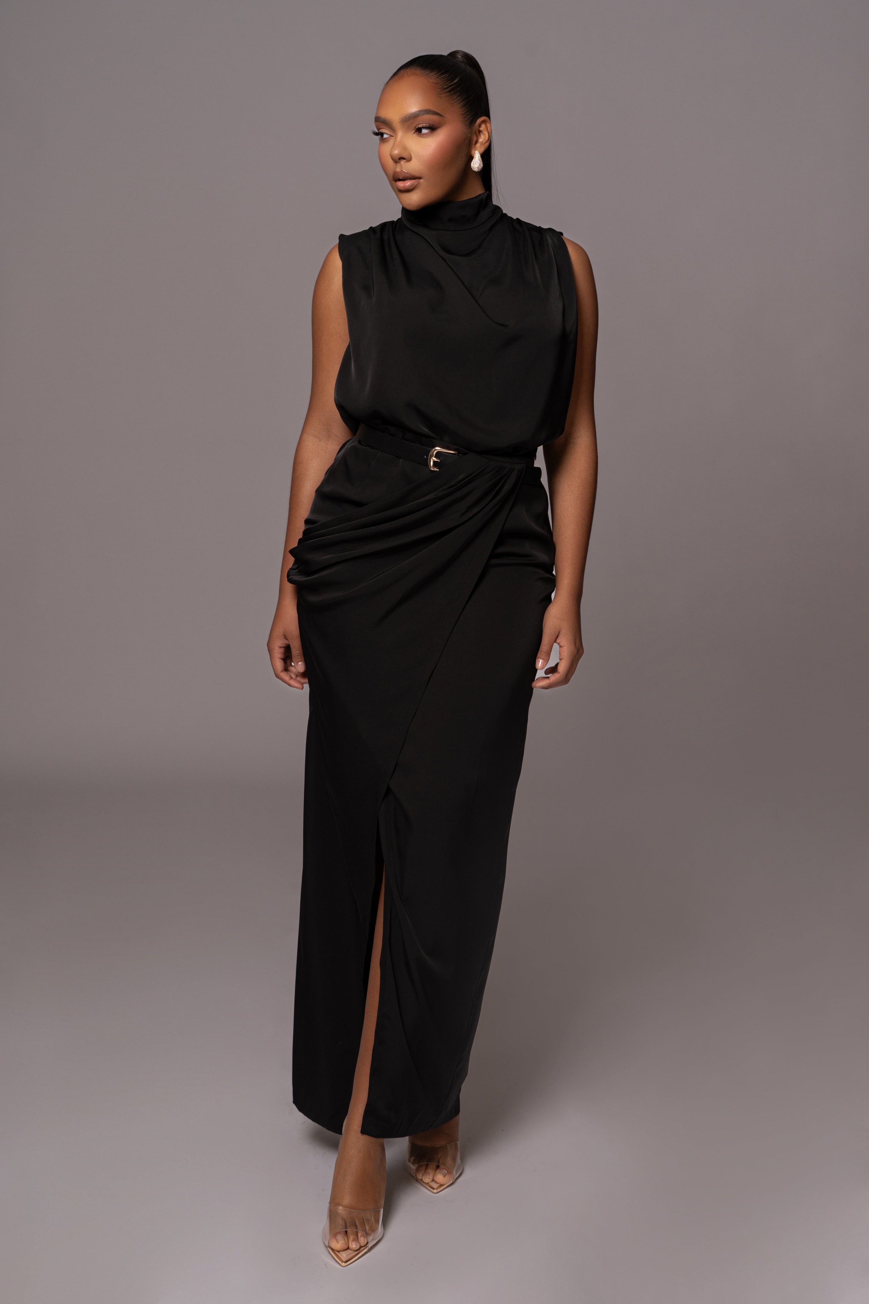 Black Jamila Drape Skirt - JLUXLABEL