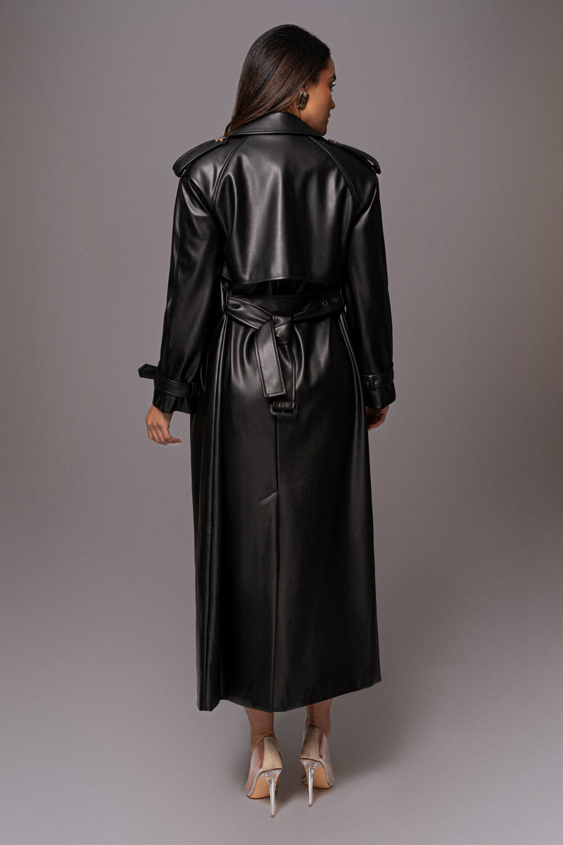 Black Odin Faux Leather Coat - JLUXLABEL