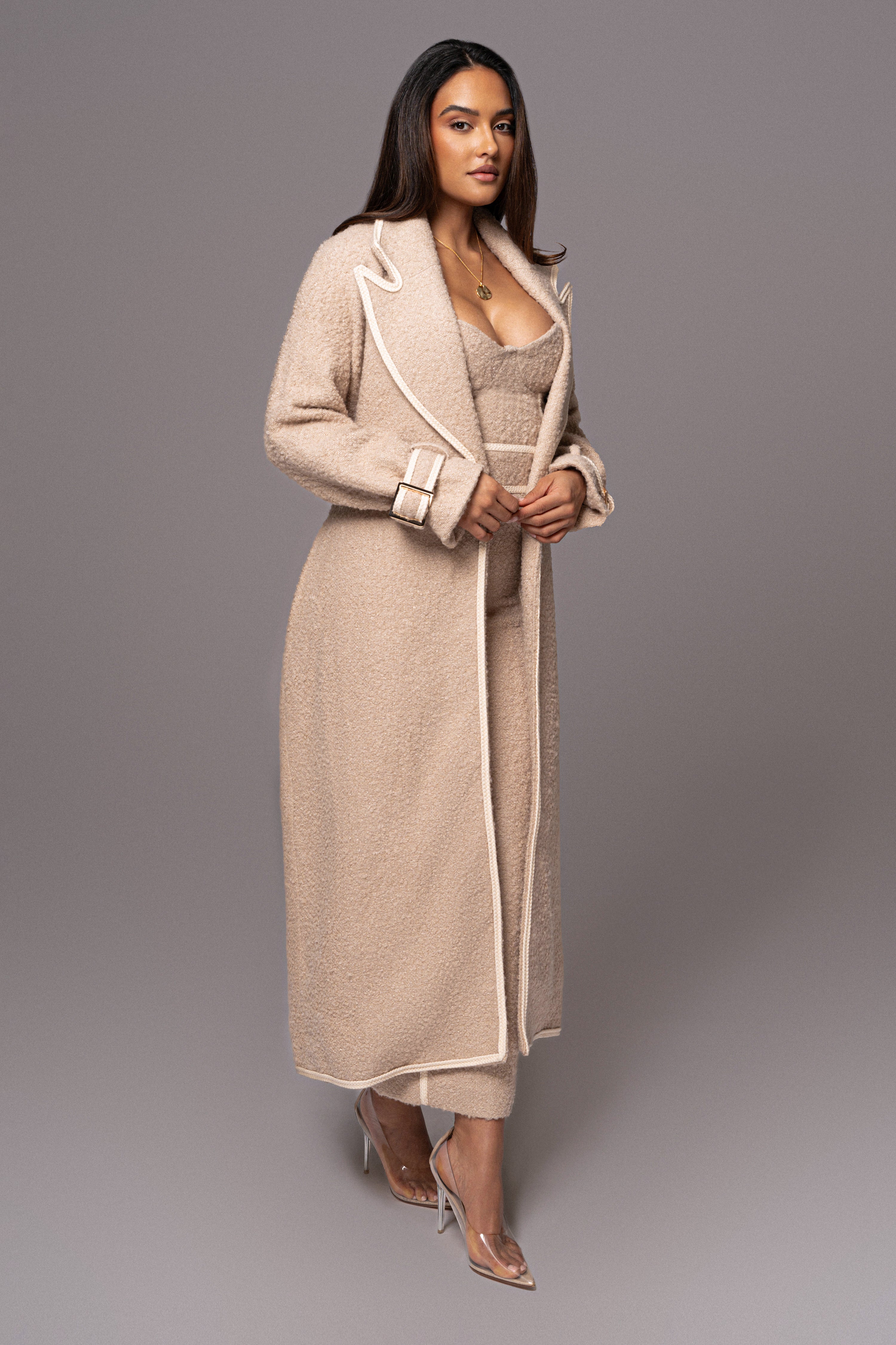 ガウンコート room306contemporary Boucle Gown Coat Beige Fit For Success Boucle Coat