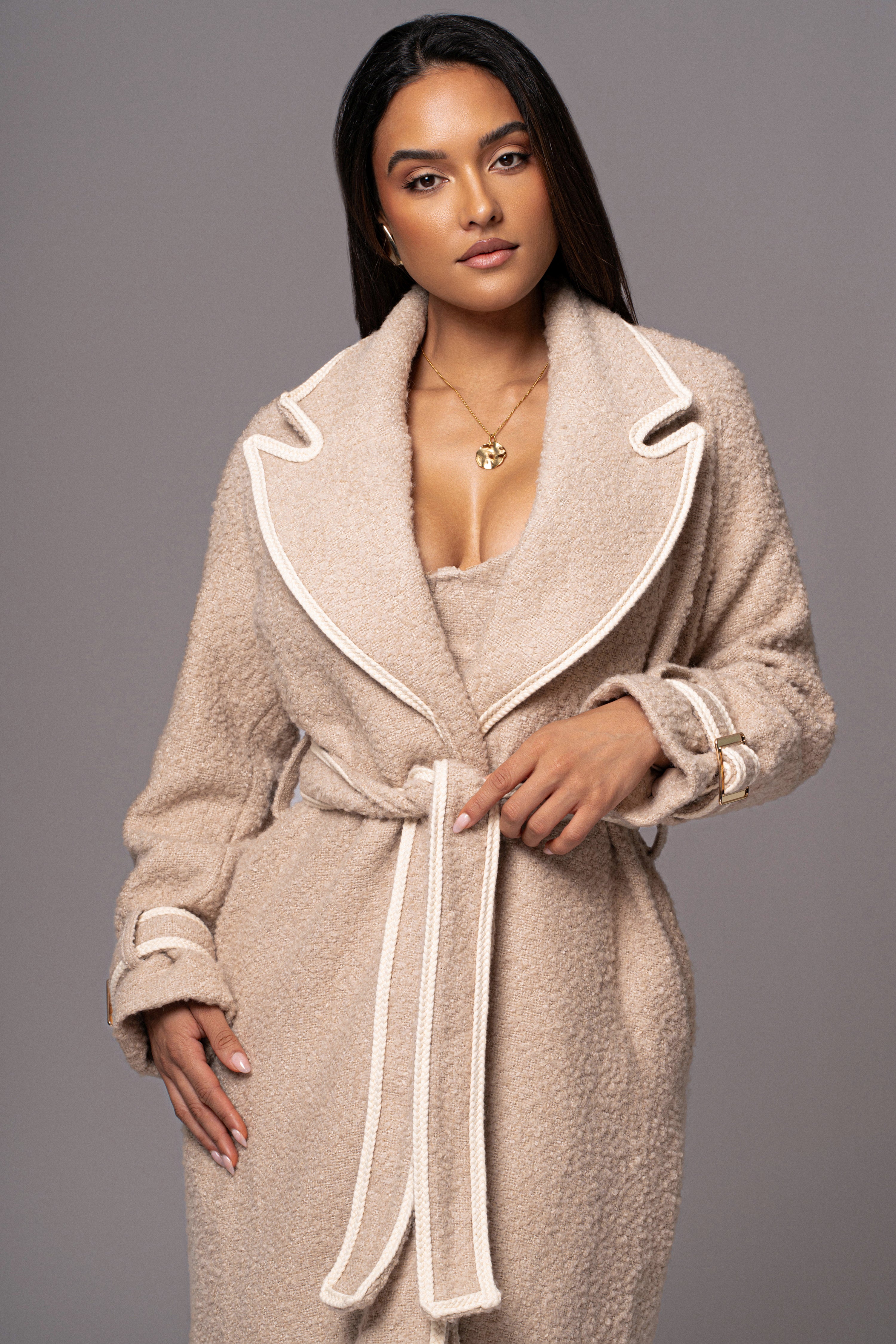 Beige Fit For Success Boucle Coat - JLUXLABEL