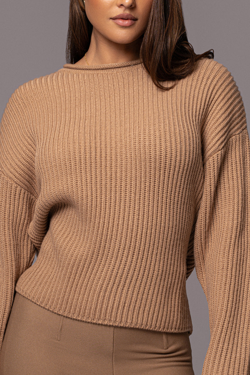 Beige Shay Ribbed Long Sleeve Top - JLUXLABEL