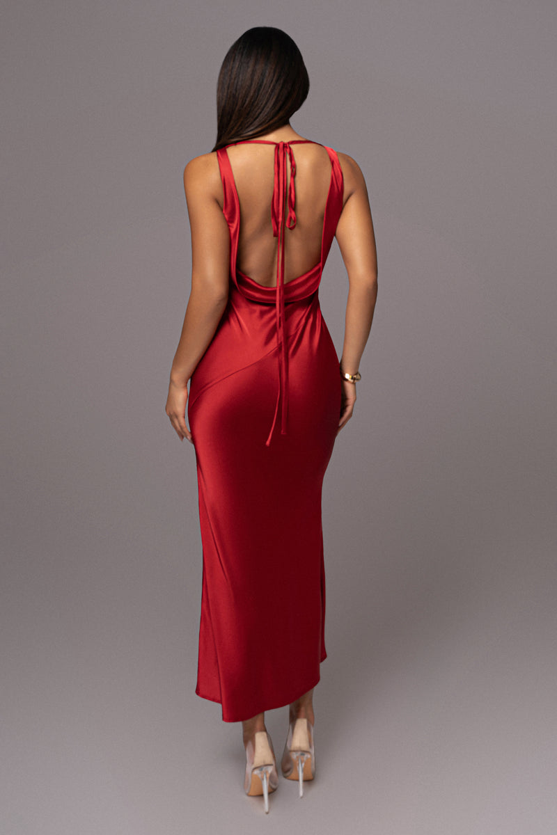Red Good As Ever Cowl Neck Dress - JLUXLABEL