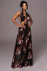 Red Floral Nicoletta Chiffon Maxi Dress - JLUXLABEL