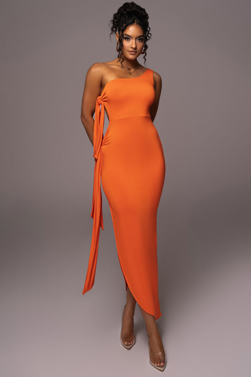 Tangerine Out Of Mind One Shoulder Dress