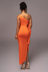 Tangerine Out Of Mind One Shoulder Dress - JLUXLABEL