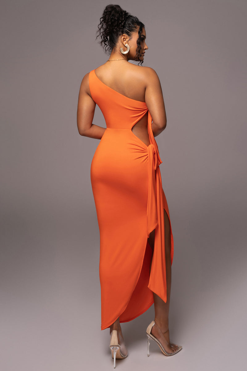 Tangerine Out Of Mind One Shoulder Dress - JLUXLABEL