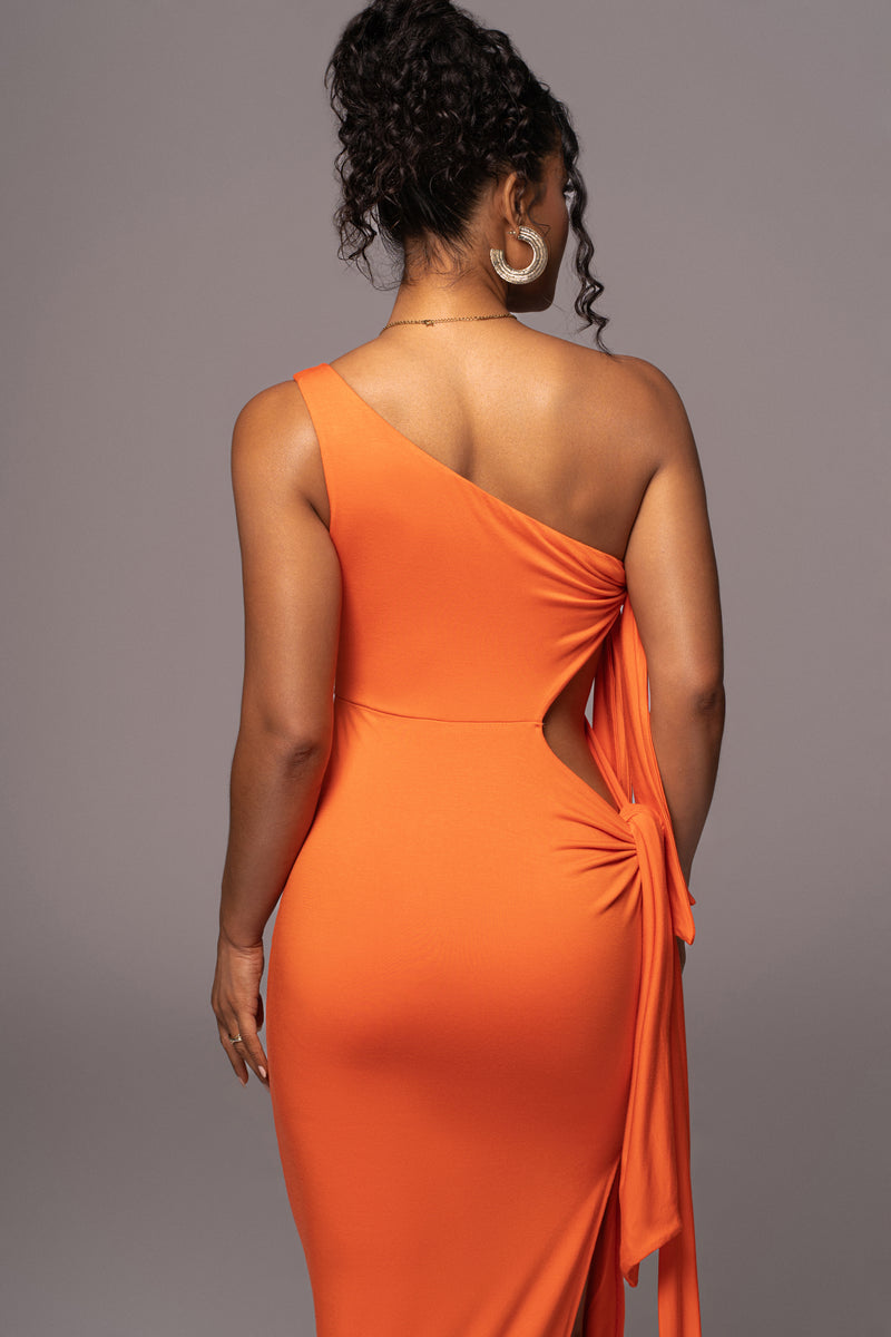 Tangerine Out Of Mind One Shoulder Dress | JLUXLABEL