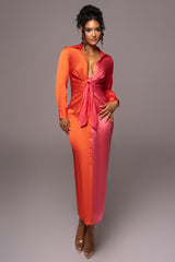 Pink Color Block Satin Midi Dress - JLUXLABEL