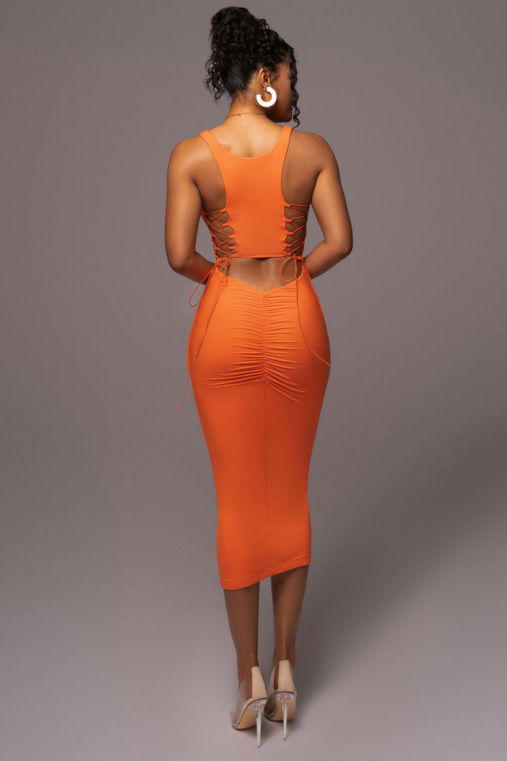 Tangy Tangerine Midi Plus size Dress