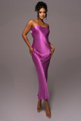 Purple Irina Satin Strapless Maxi Dress - JLUXLABEL
