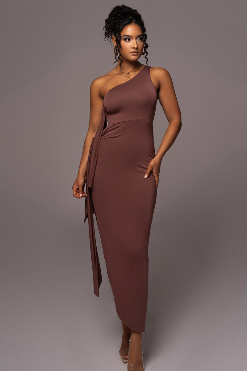 Chocolate Out Of Mind One Shoulder Dress - JLUXLABEL