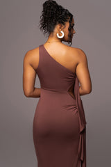 Chocolate Out Of Mind One Shoulder Dress - JLUXLABEL