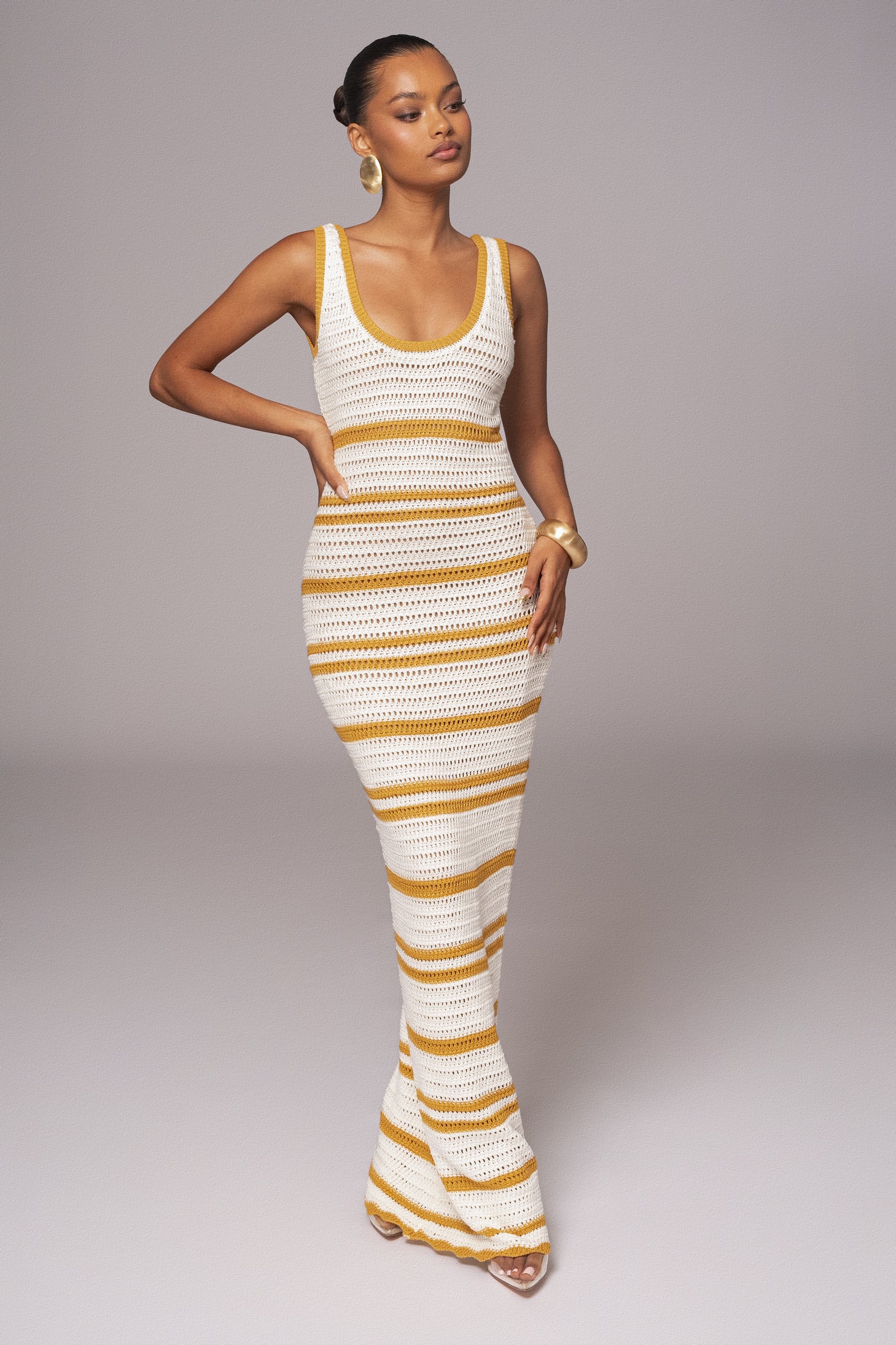 Ivory/Yellow Destiny Knit Maxi Dress