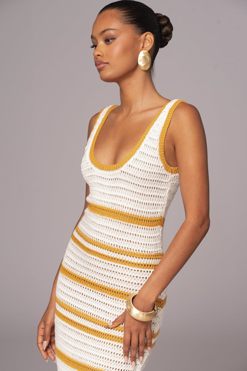 Ivory/Yellow Destiny Knit Maxi Dress