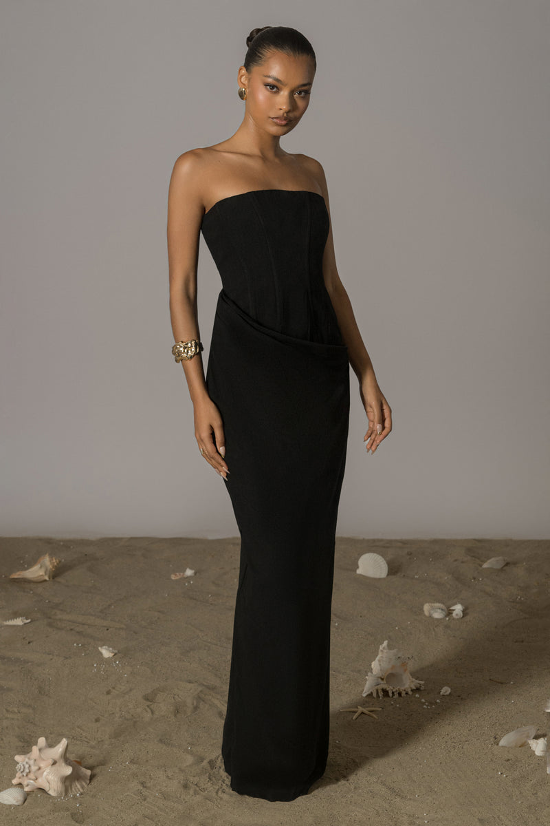 Robe maxi en lin noire